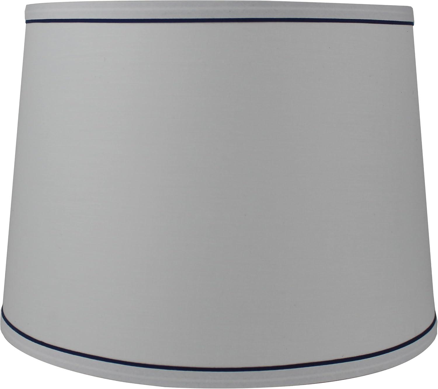 White with Trim French Drum Lampshade, 14" to 16" Bottom Size Navy Blue 12"