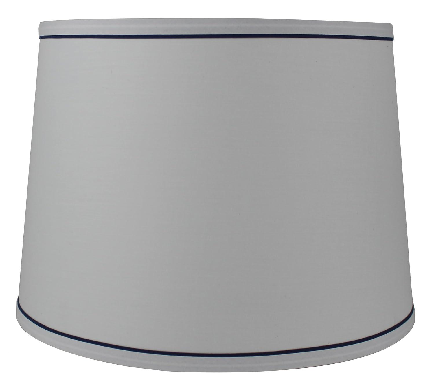 White with Trim French Drum Lampshade, 14" to 16" Bottom Size Navy Blue 12"