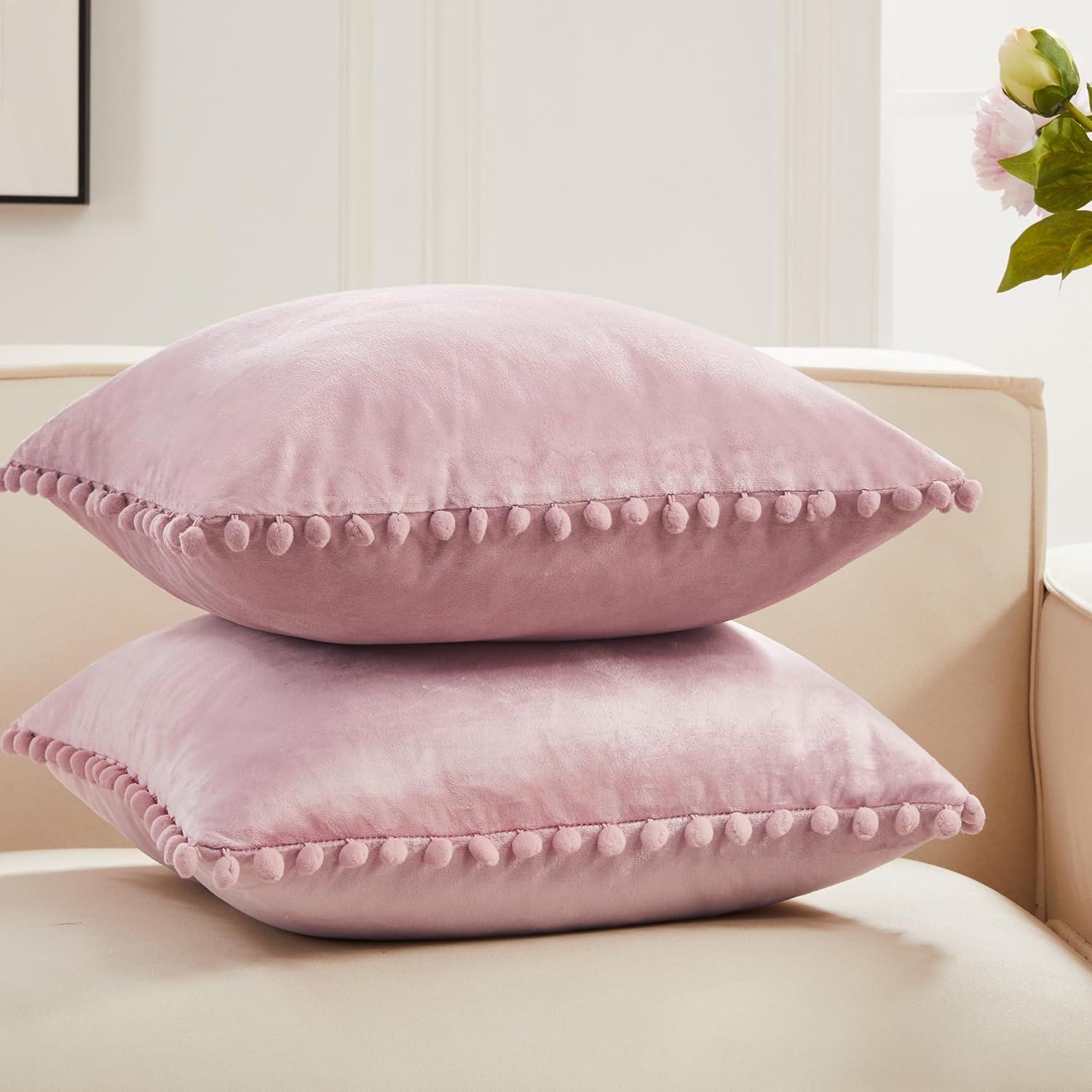 Deconovo Deconovo Pom-poms Velvet Reversible Pillow Cover (Set of 2)
