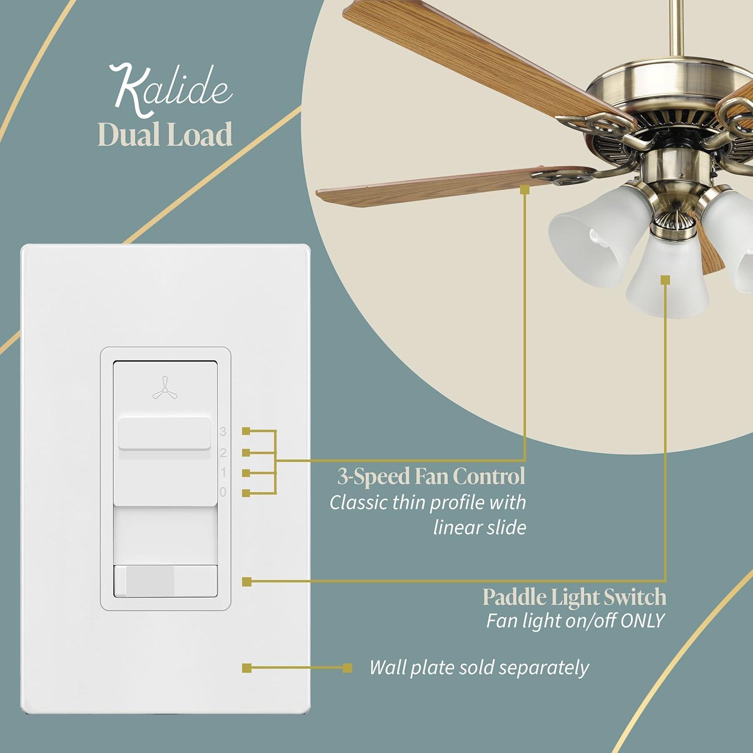 TOPGREENER Kalide 3-Speed Ceiling Fan Control Combo, in Wall Light and Fan Combination Switch, Single Pole, 2.5A, 720W, Neutral Wire Not Required, TGSFS3-W, White