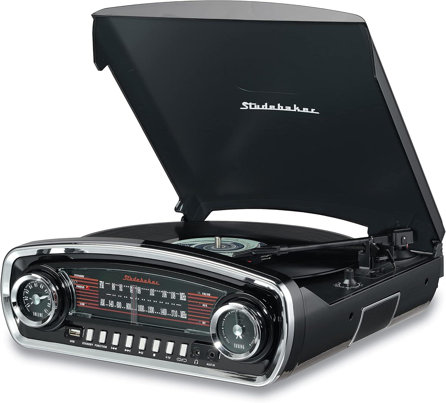 Studebaker Portable 3 - Speed Turntable Decorative Record Player with Bluetooth