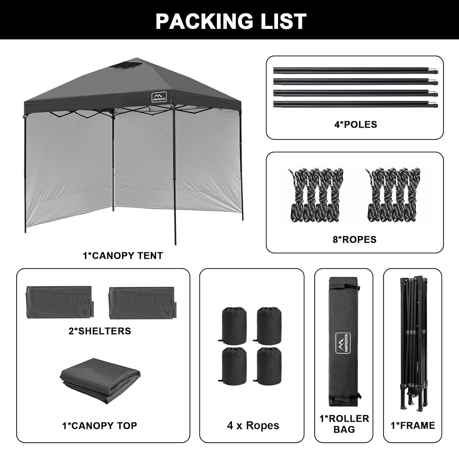 KAMPKEEPER 10x10 Easy Pop Up Canopy Tent with 2 Sidewalls, Instant Outdoor Shade Shelter with 2 PCS Removable 10FT Sun Walls, Quick Setup Waterproof and UV-Resistant for Patio, Camping, Backyard