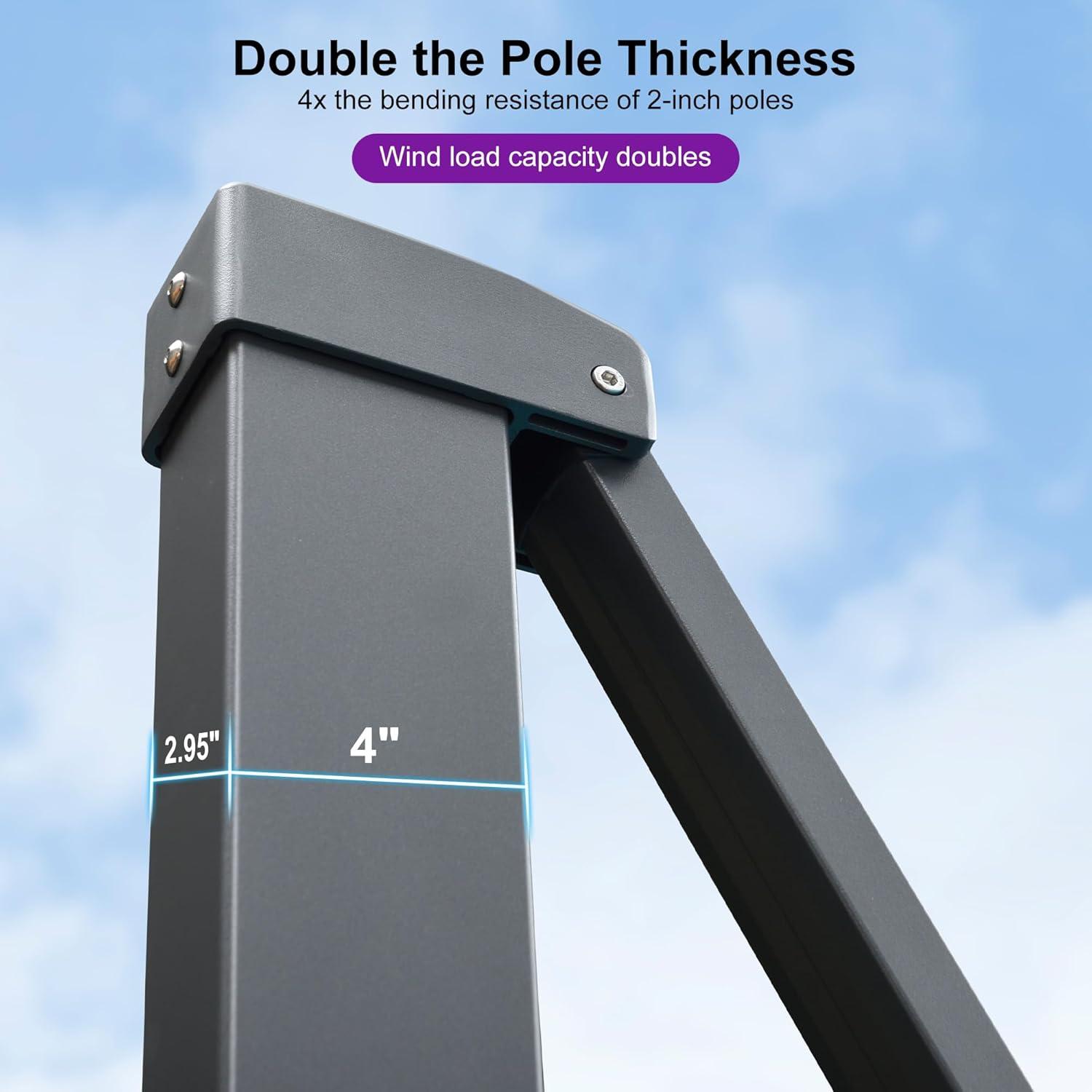 PURPLE LEAF 11 FT Square Patio Umbrella Large Cantilever Outdoor Aluminum Offset Umbrella with 360-degree Rotation for Garden Deck Backyard Pool, Grey