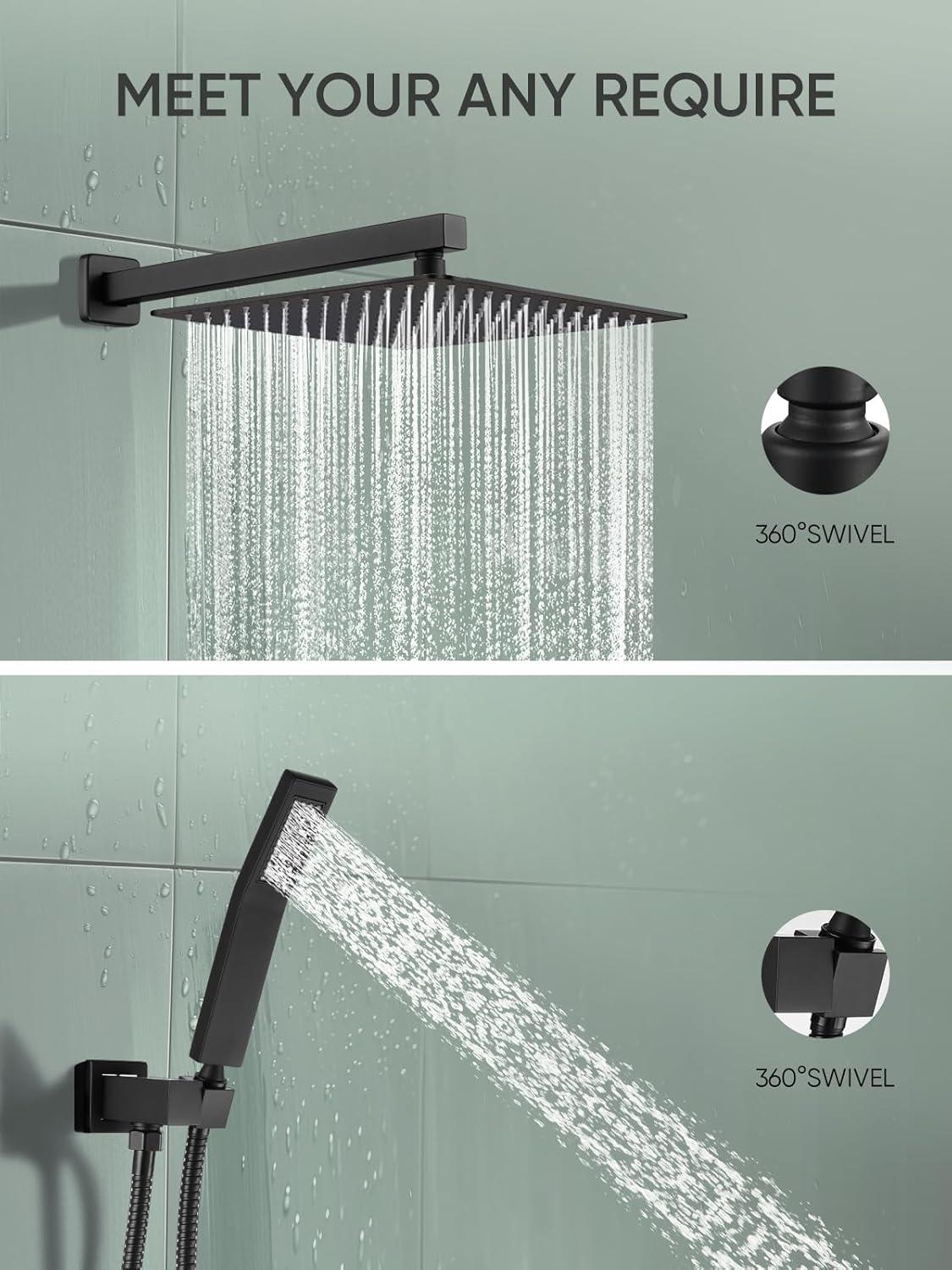 Cobbe Shower System, Matte Black Shower Faucets Sets Complete,Shower System,10 inches Rainfall Shower Head with Handheld, Shower Faucet Set for Bathroom Rough-in Valve Body and Trim Included