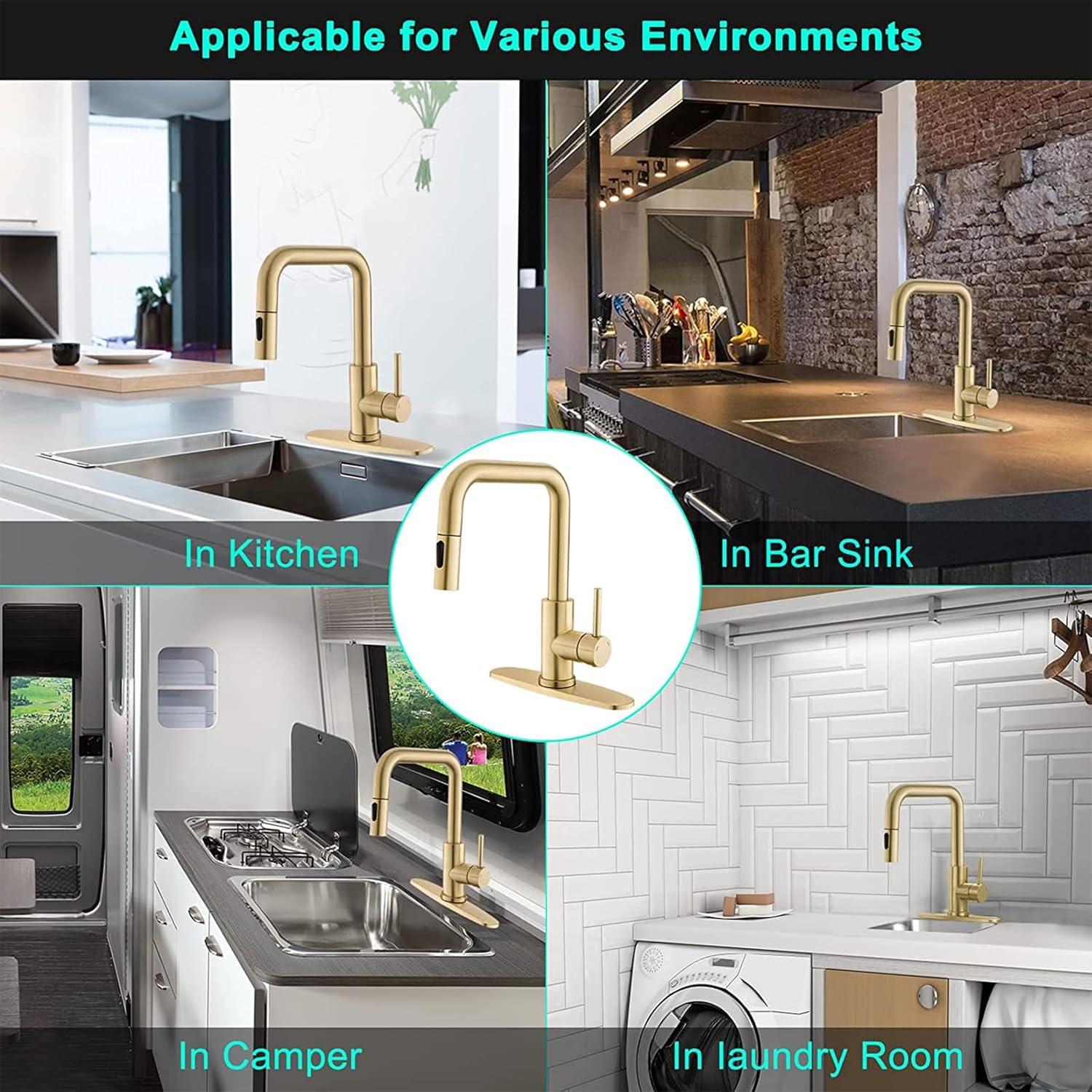 Brushed Gold Stainless Steel Pull-Out Kitchen Faucet