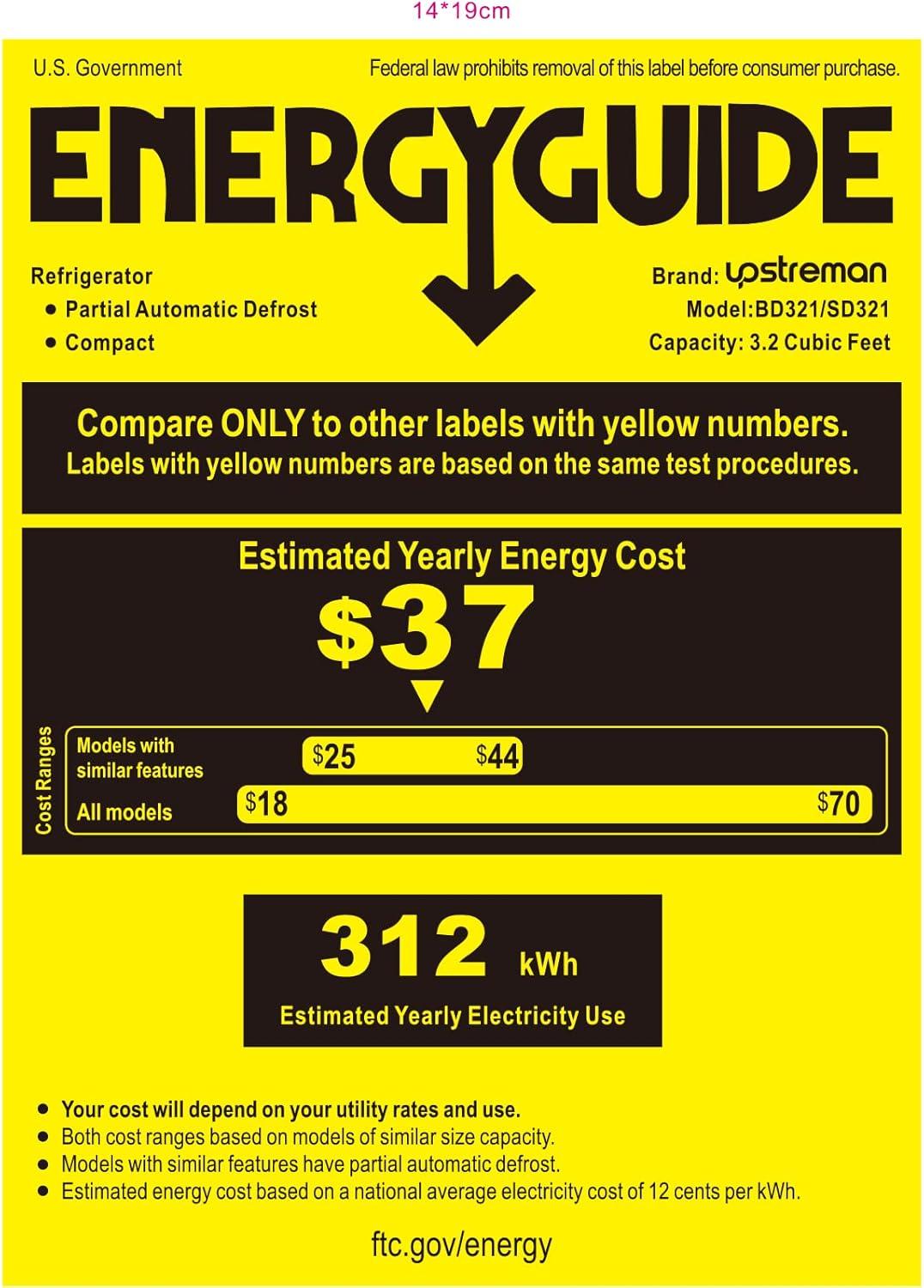 Upstreman 3.2 Cu.ft Mini Fridge with Freezer, Double Door Refrigerator-Classic Stainless