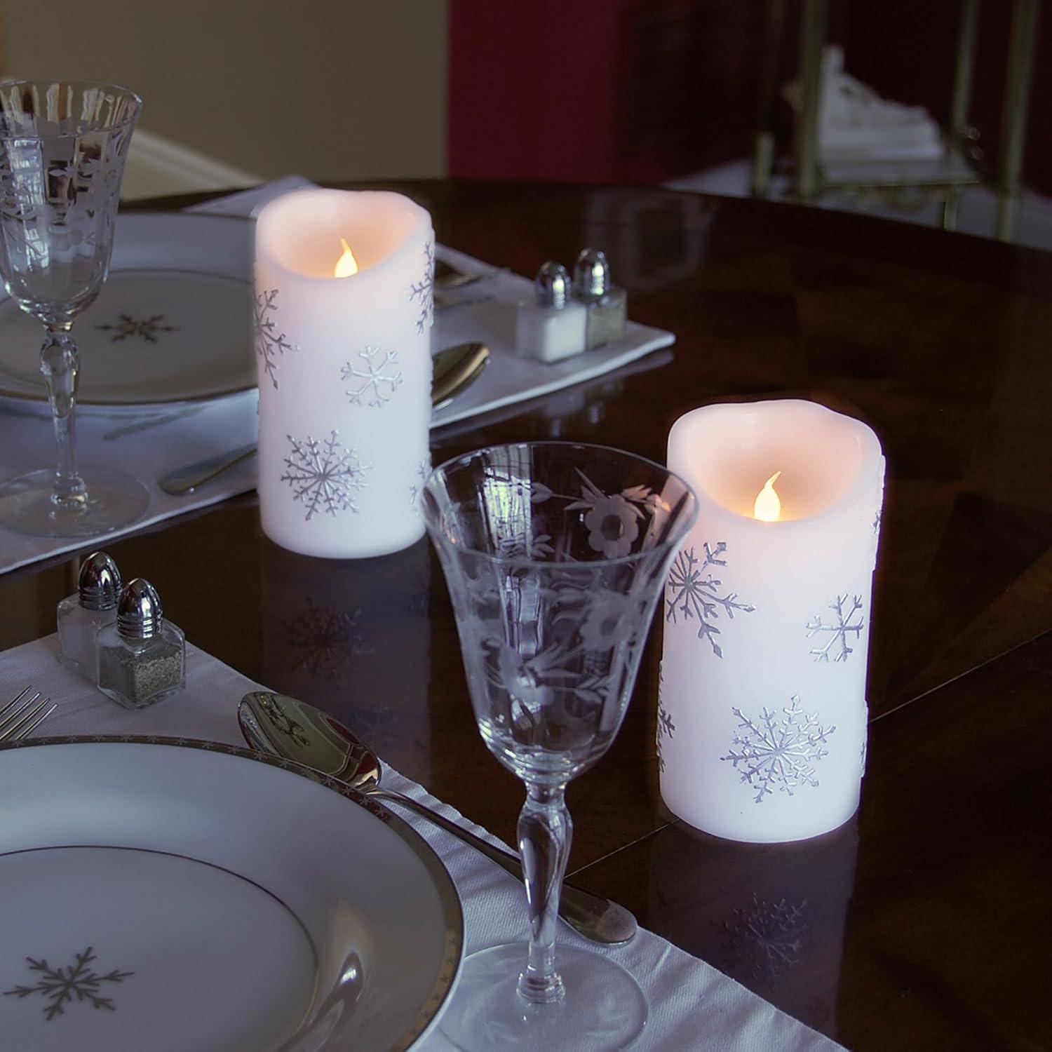 Snowflake Battery Operated Wax LED Candles (Set of 2)