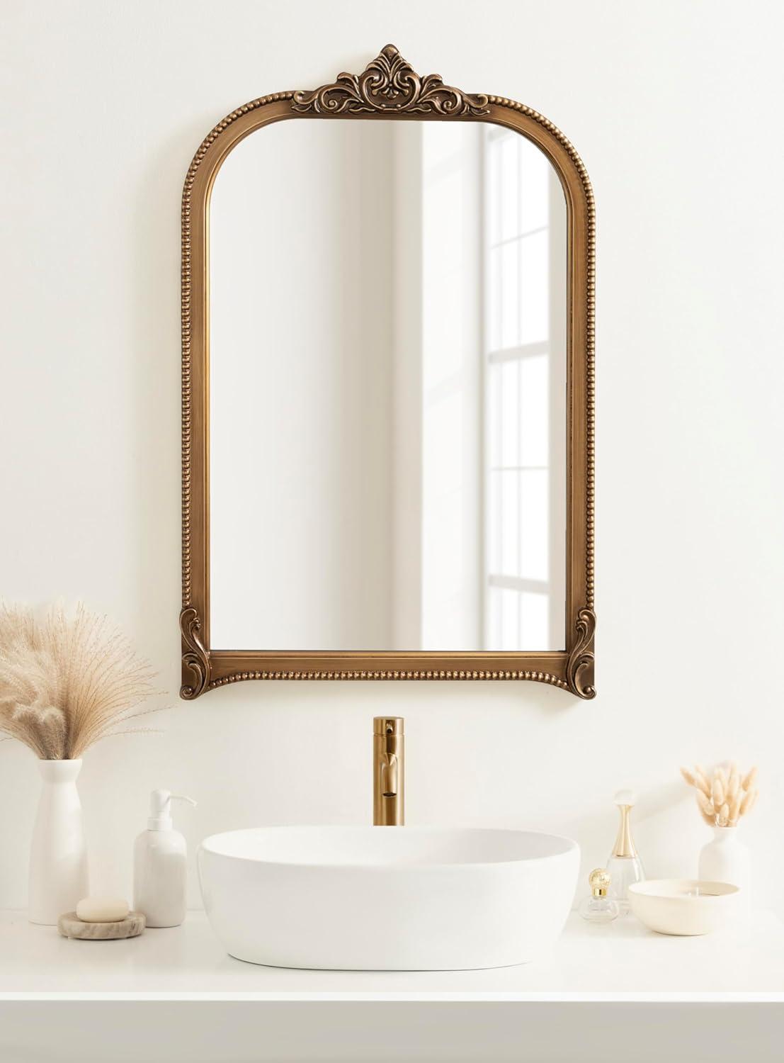 Kate & Laurel All Things Decor 24"x38" Hubanks Arched Wall Mirror Gold