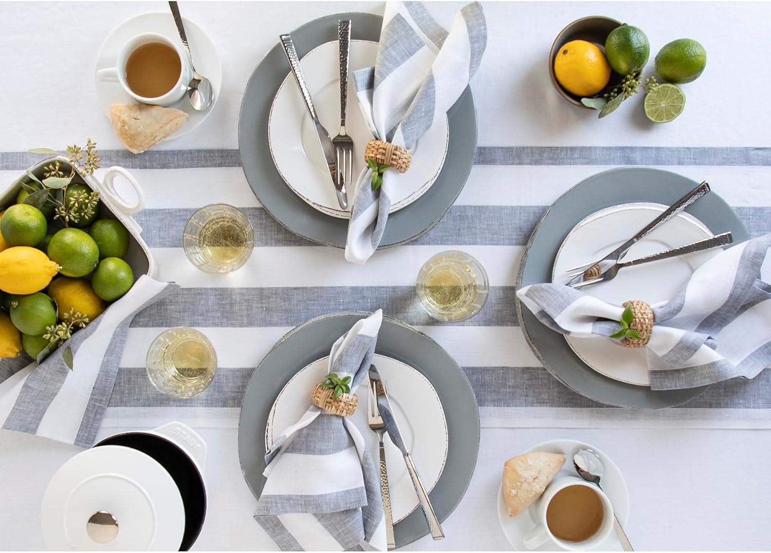 Gray and White Cabana Stripe Linen Table Runner 14 x 90 Inch