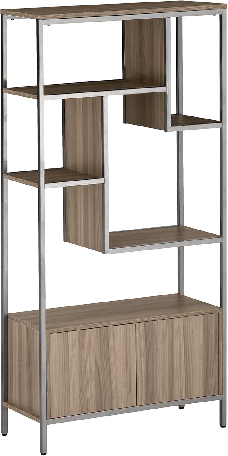 Oak and Silver Adjustable Bookcase with Doors