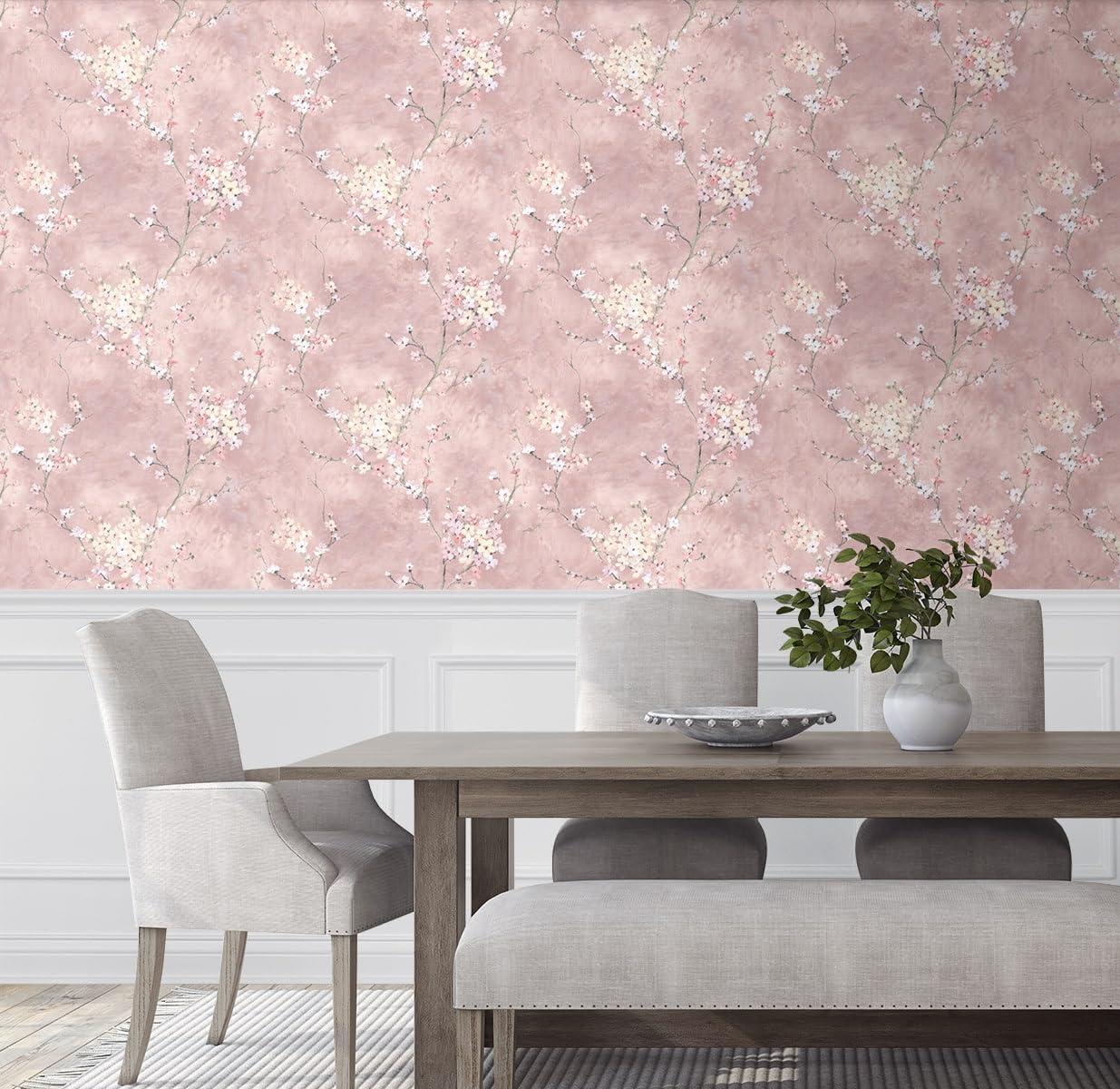 Dusty Rose Floral Blossom Peel and Stick Wallpaper