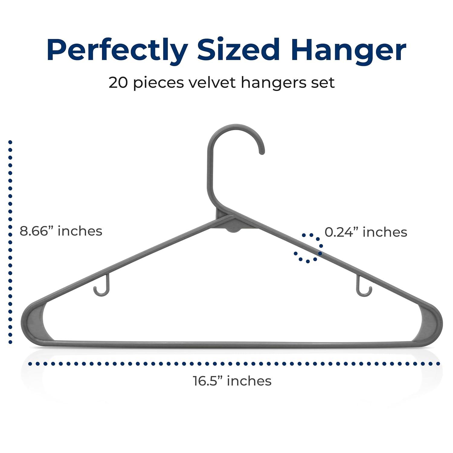 SereneLife 20pc Non-Slip Plastic Clothes Hangers - Space-Saving Design, Grey (SLHPLGRA20)