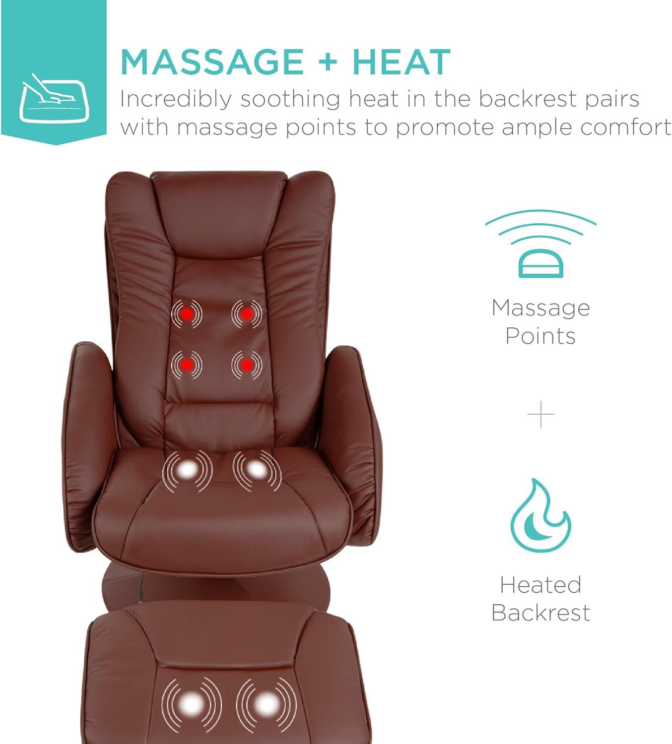 Best Choice Products Faux Leather Electric Massage Recliner Chair w/ Stool Ottoman, Remote Control, 5 Modes - Brown
