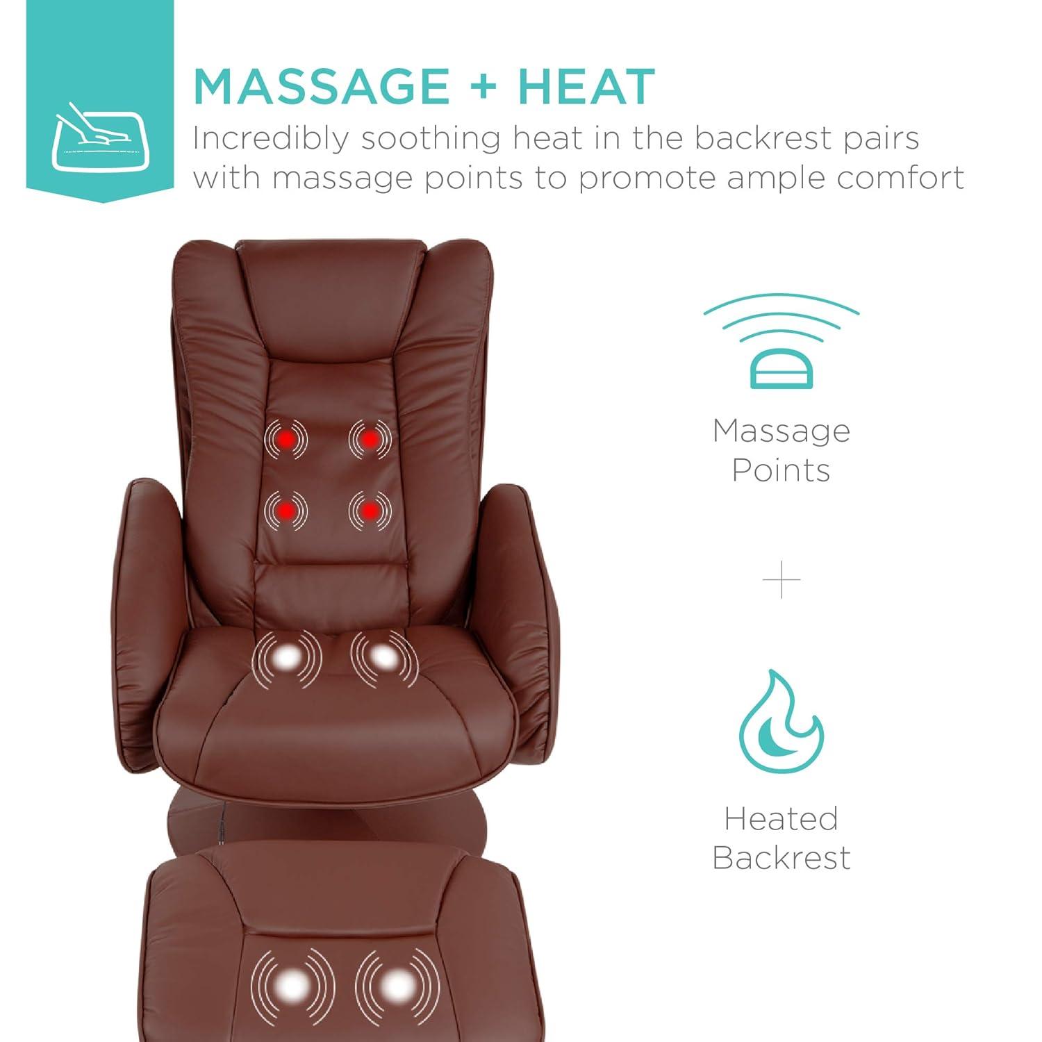 Best Choice Products Faux Leather Electric Massage Recliner Chair w/ Stool Ottoman, Remote Control, 5 Modes - Brown