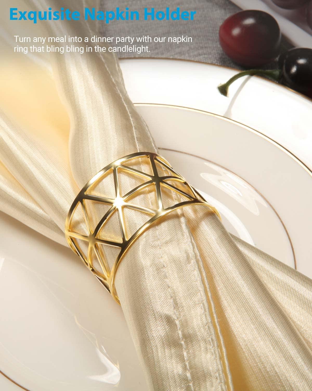 12PCS – Napkin Rings, Gold Napkin Rings Set of 12, Holiday Napkin Holders for Dining, Anniversary, Birthday, Christmas, Easter, Fall, Halloween, Thanksgiving, Party of Table Setting