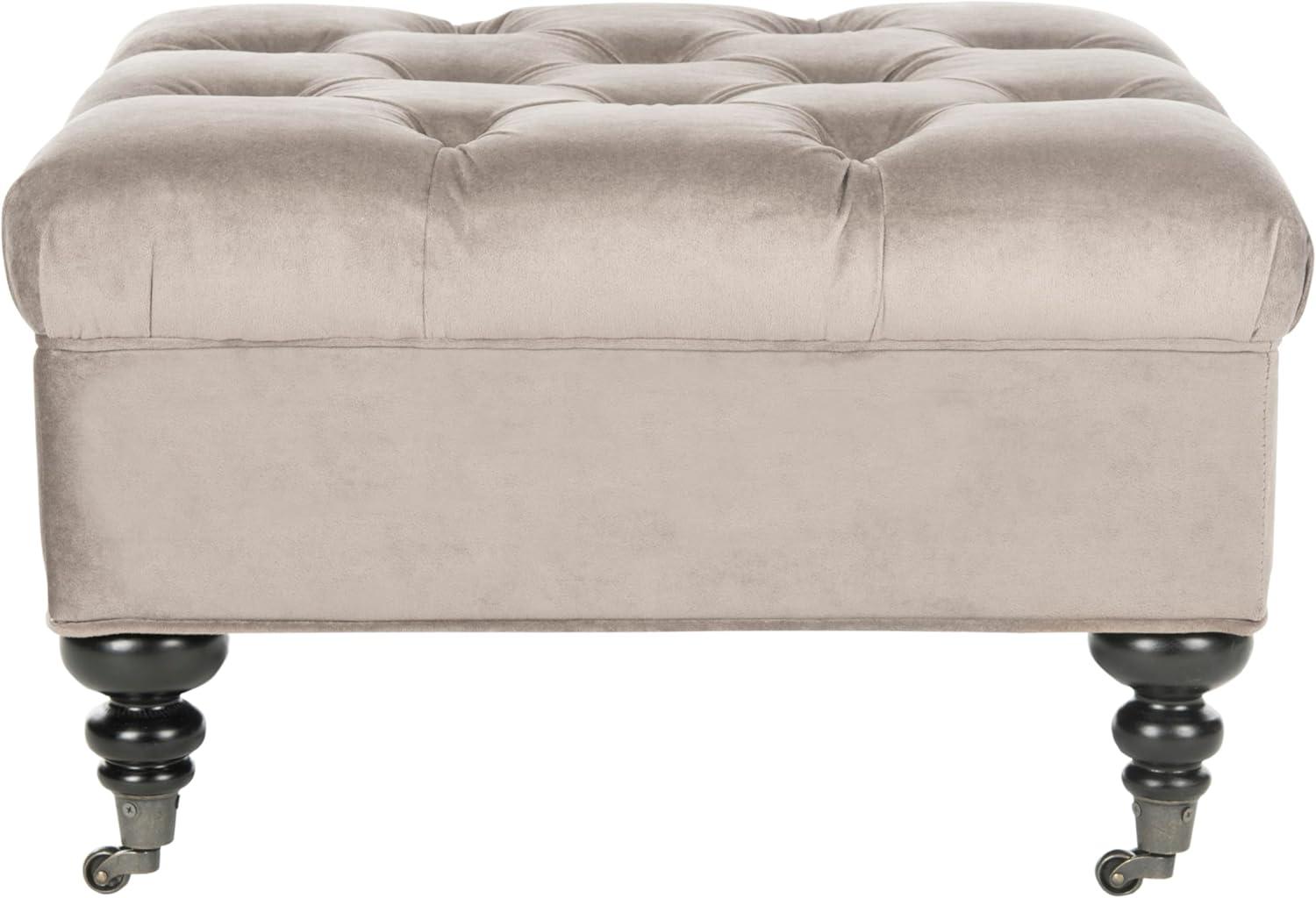 SAFAVIEH Angeline Modern Glam Tufted Ottoman w/ Casters, Mushroom Taupe