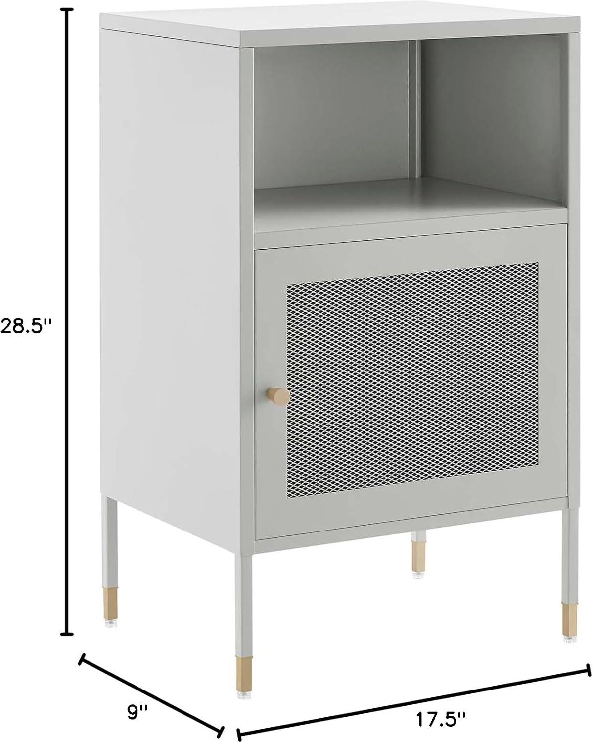 Light Gray Metal Side Table with Storage and Mesh Door