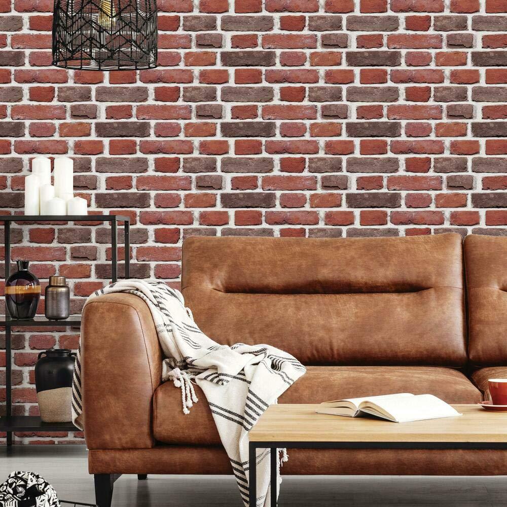 Brick Peel and Stick Giant Wall Decal Red - RoomMates: Vinyl Self-Adhesive Modern Decor, 24pc