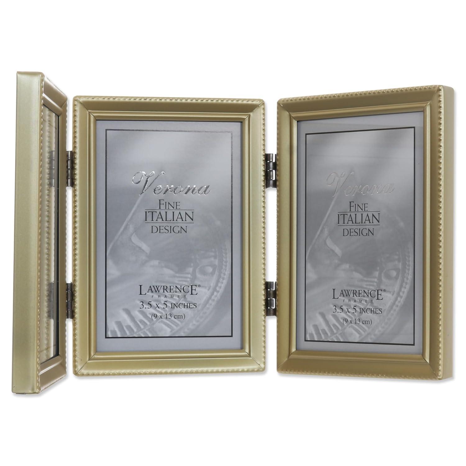 Antique Gold Bead 3.5x5 Hinged Triple Picture Frame