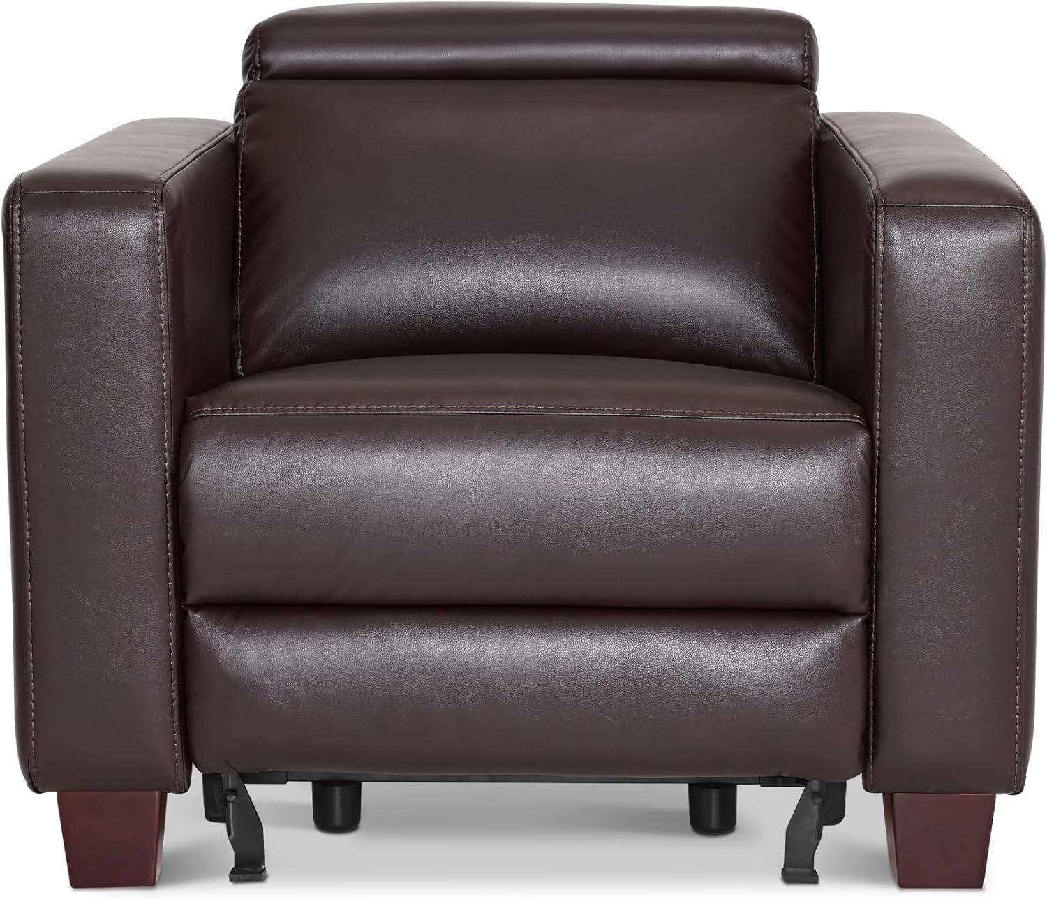 MCombo Wall-Hugger High Leg Power Recliner Chair with Adjustable Headrest and USB&Type C Dual Charge Ports for Living Room, Office, and Small Spaces, HL128 (Faux Leather, Brown)