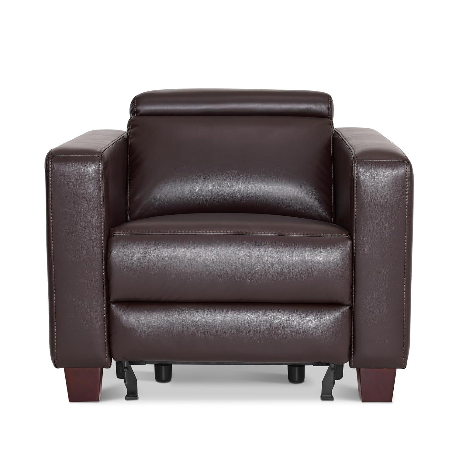 MCombo Wall-Hugger High Leg Power Recliner Chair with Adjustable Headrest and USB&Type C Dual Charge Ports for Living Room, Office, and Small Spaces, HL128 (Faux Leather, Brown)