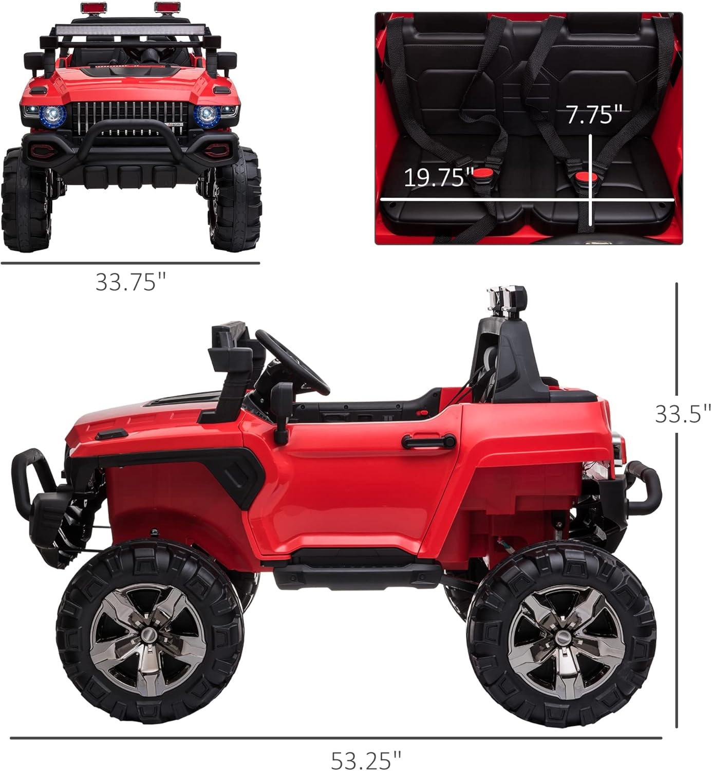 Aosom 12V Ride-on Truck with Remote Control, 2-Seater Battery-Operated Electric Car for Kids with Music, Red
