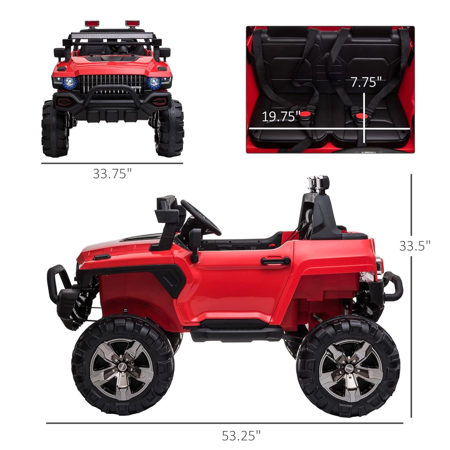 Aosom 12V Ride-on Truck with Remote Control, 2-Seater Battery-Operated Electric Car for Kids with Music, Red