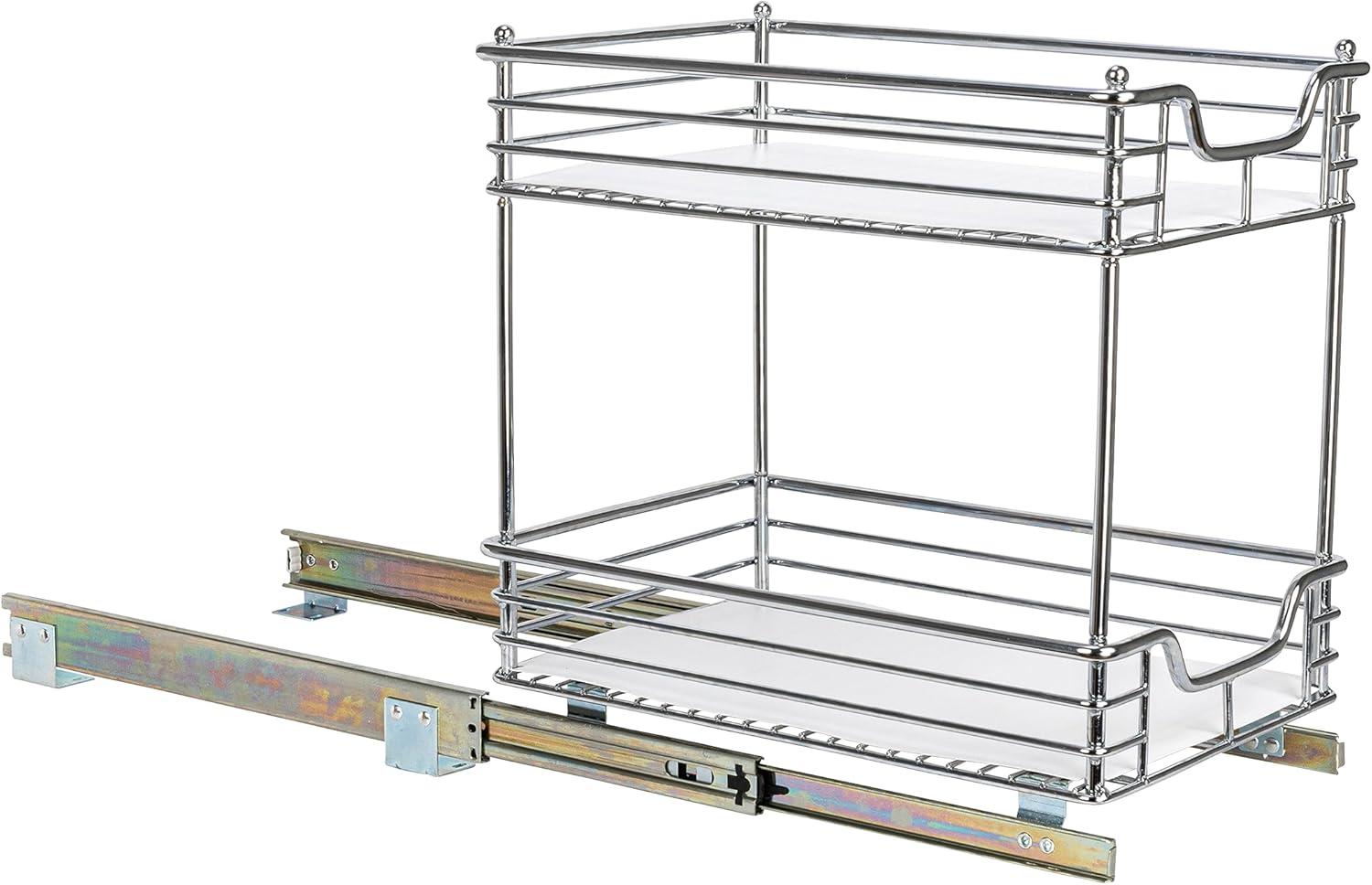 Glidez Multipurpose Chrome-Plated Steel Pull-Out/Slide-Out Storage Organizer for Under Cabinet Use - 2-Tier Design - Chrome