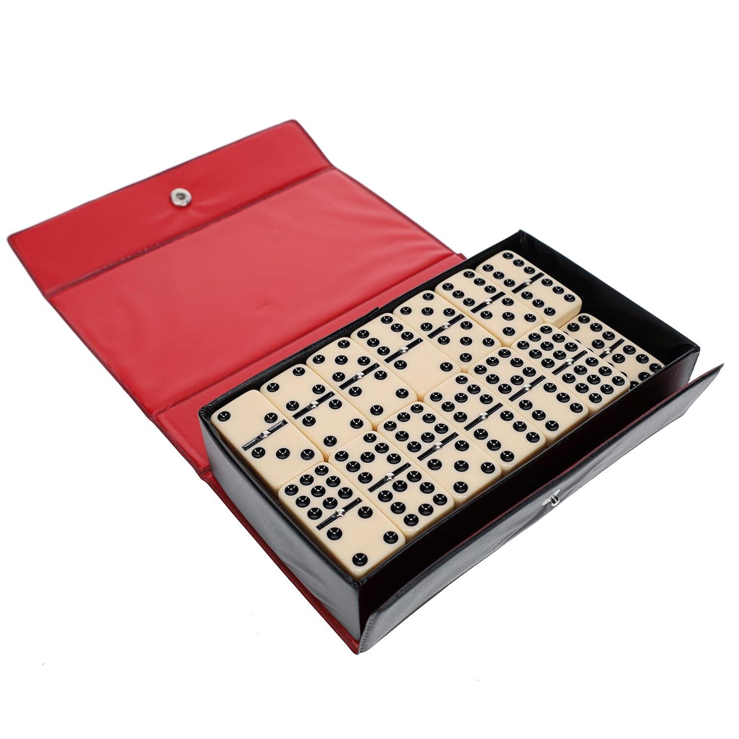 WE Games Double Nine Dominoes With Spinners - Ivory Tiles, Thick Size