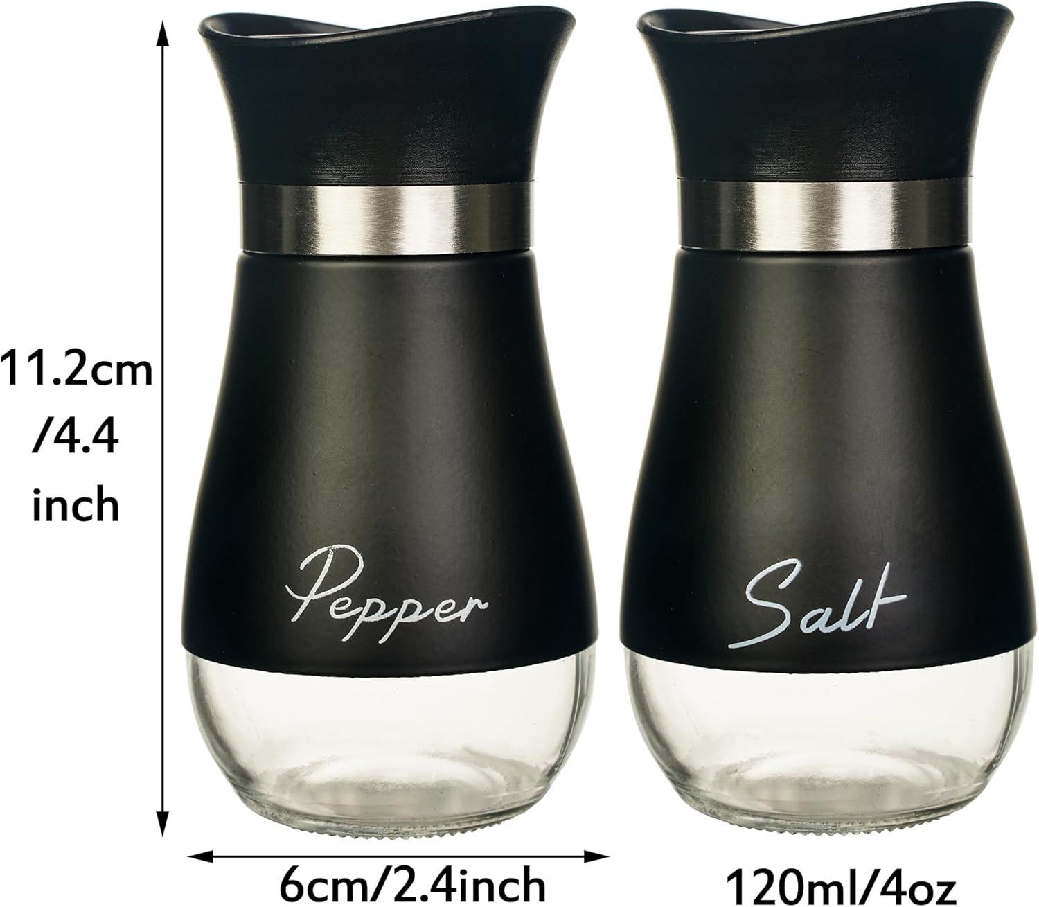 Juvale Stainless Steel Salt and Pepper Shakers Set with Glass Bottom, Perforated "S" and "P" Caps - Modern Kitchen Decor (4oz)