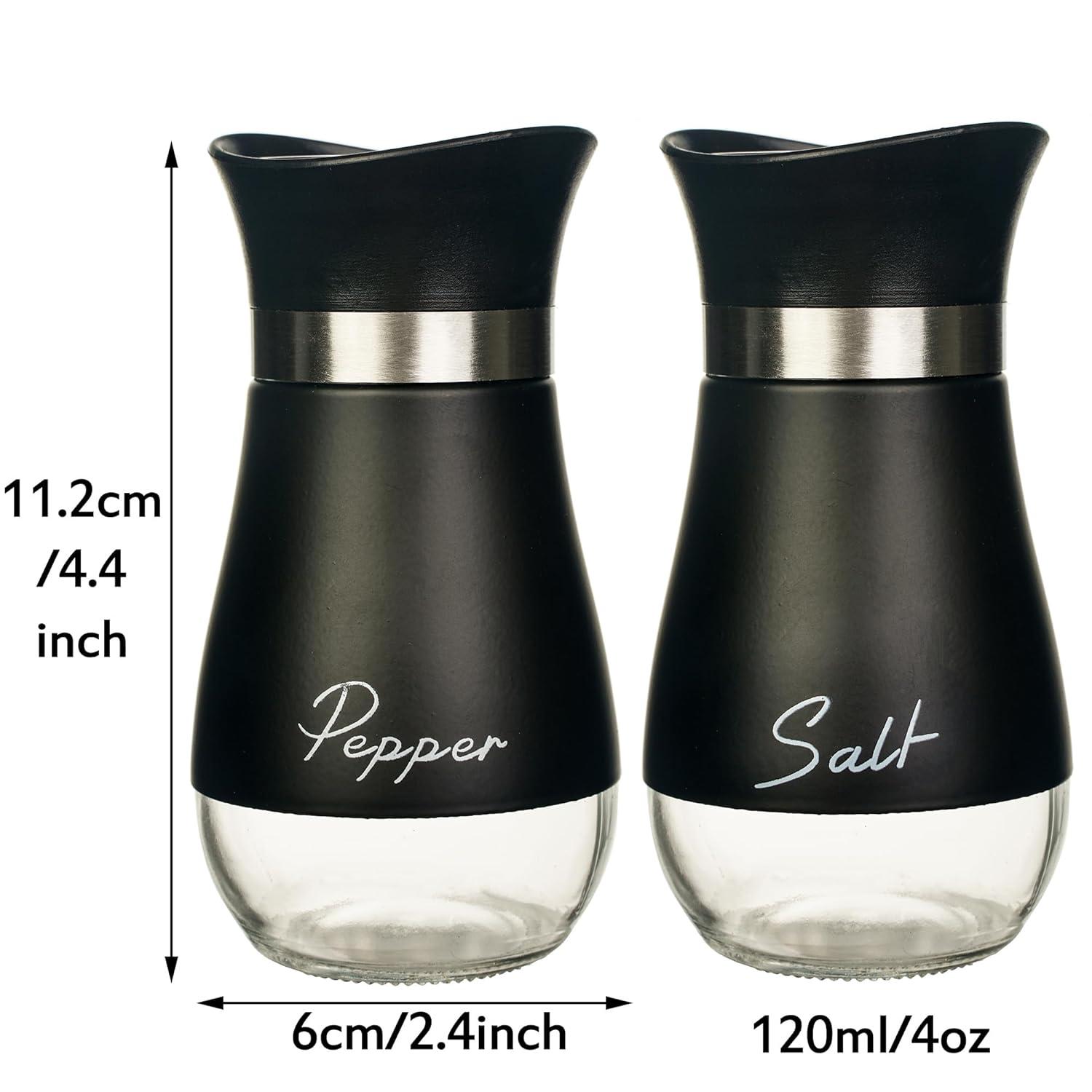 Juvale Stainless Steel Salt and Pepper Shakers Set with Glass Bottom, Perforated "S" and "P" Caps - Modern Kitchen Decor (4oz)