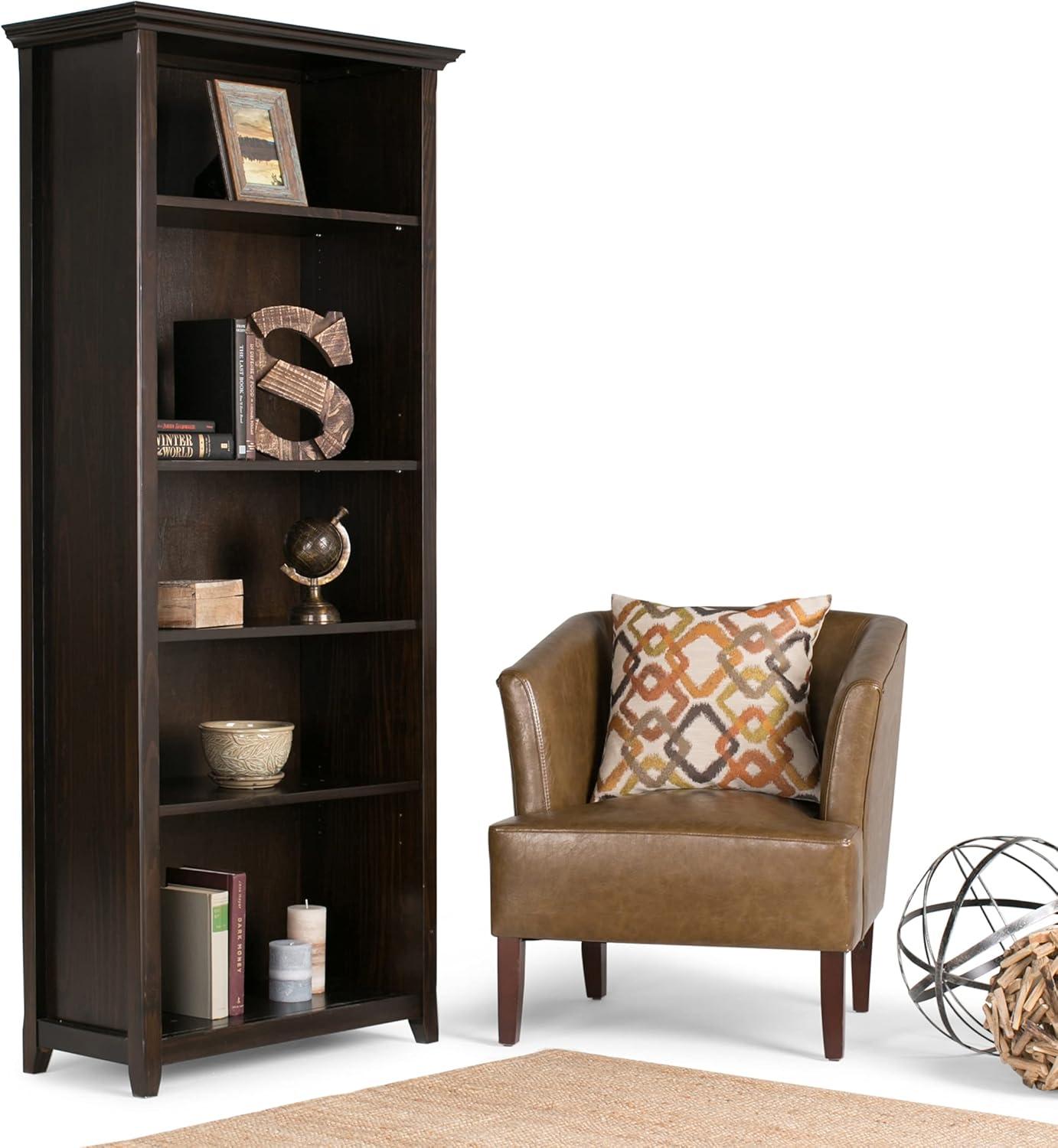 Simpli Home Amherst 30"W Solid Wood 5 Shelf Bookcase with Adjustable Shelves