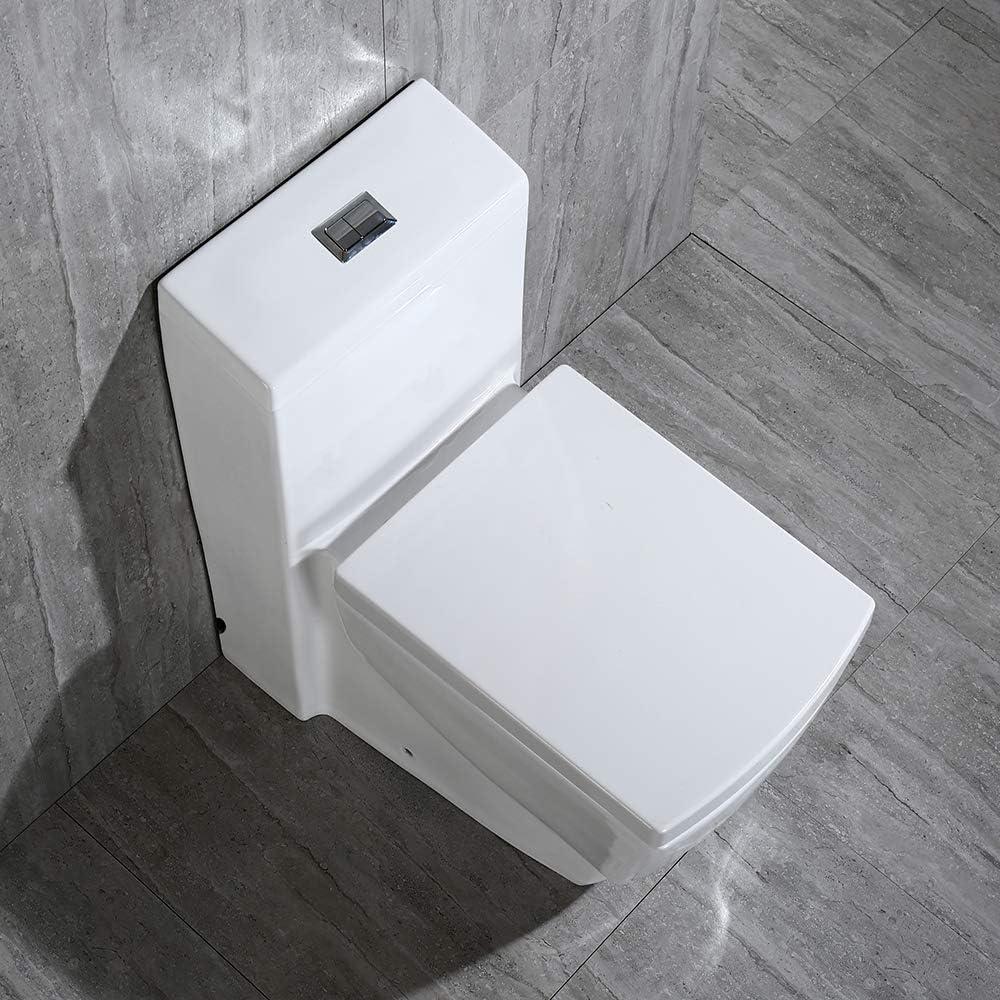 WOODBRIDGE T-0020 Dual Flush Elongated One Piece Toilet with Soft Closing Seat Design, Deluxe Square