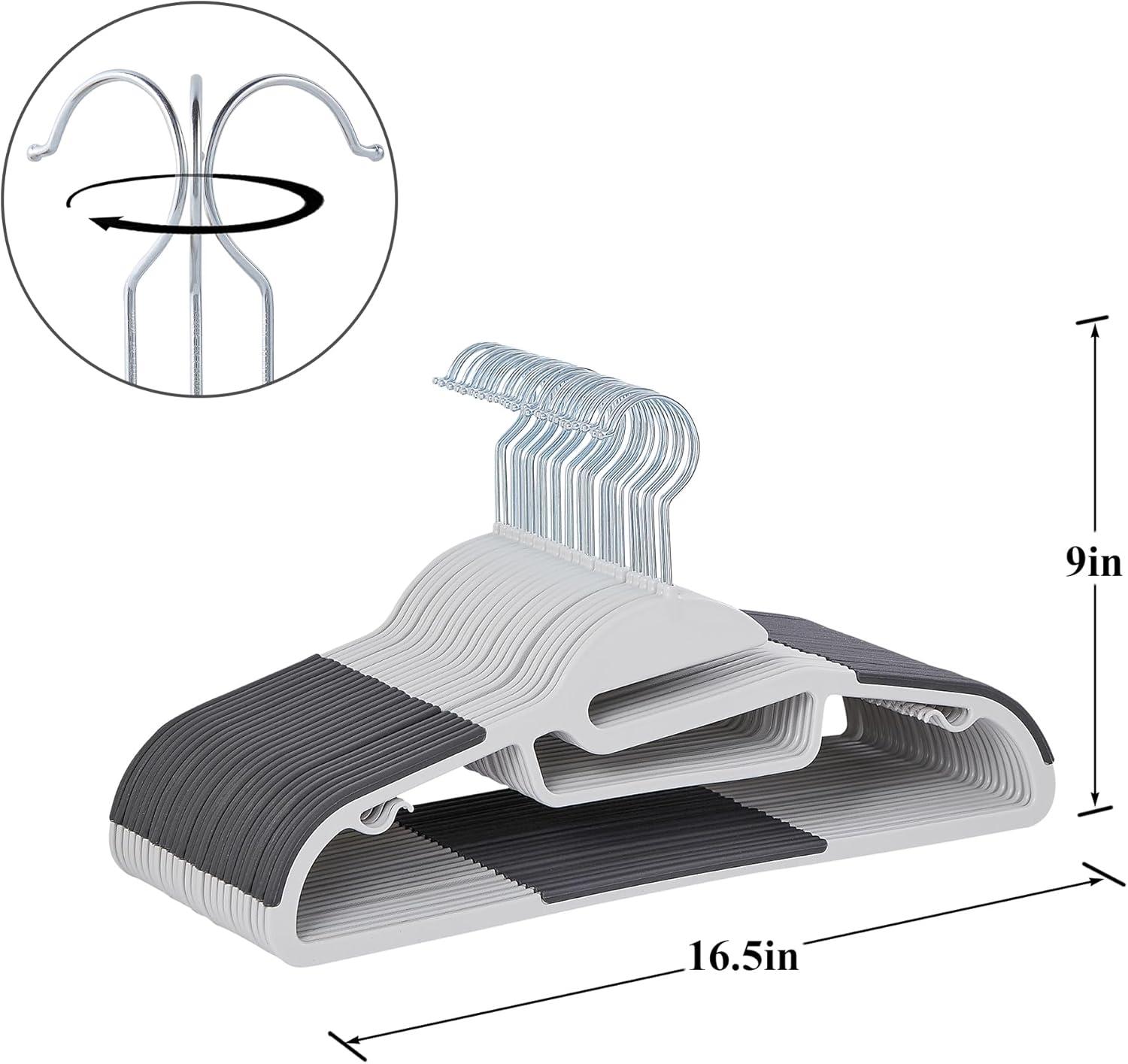 VECELO 50 Pack Heavy Duty Plastic Hangers, 360º Swivel Hook Coat Hangers, Non-Slip, Space-Saving, Dark Gray