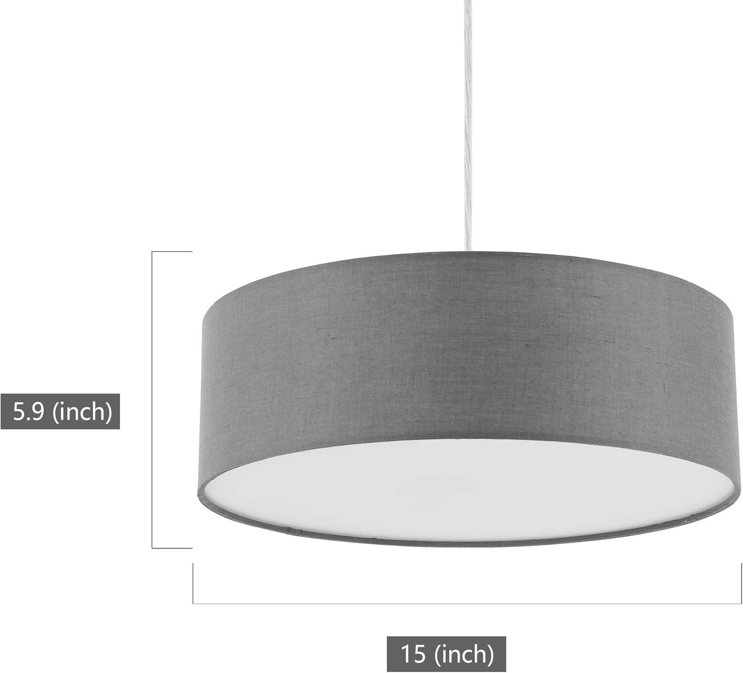 Modern Grey Fabric Drum Pendant Light with Frosted Acrylic Diffuser