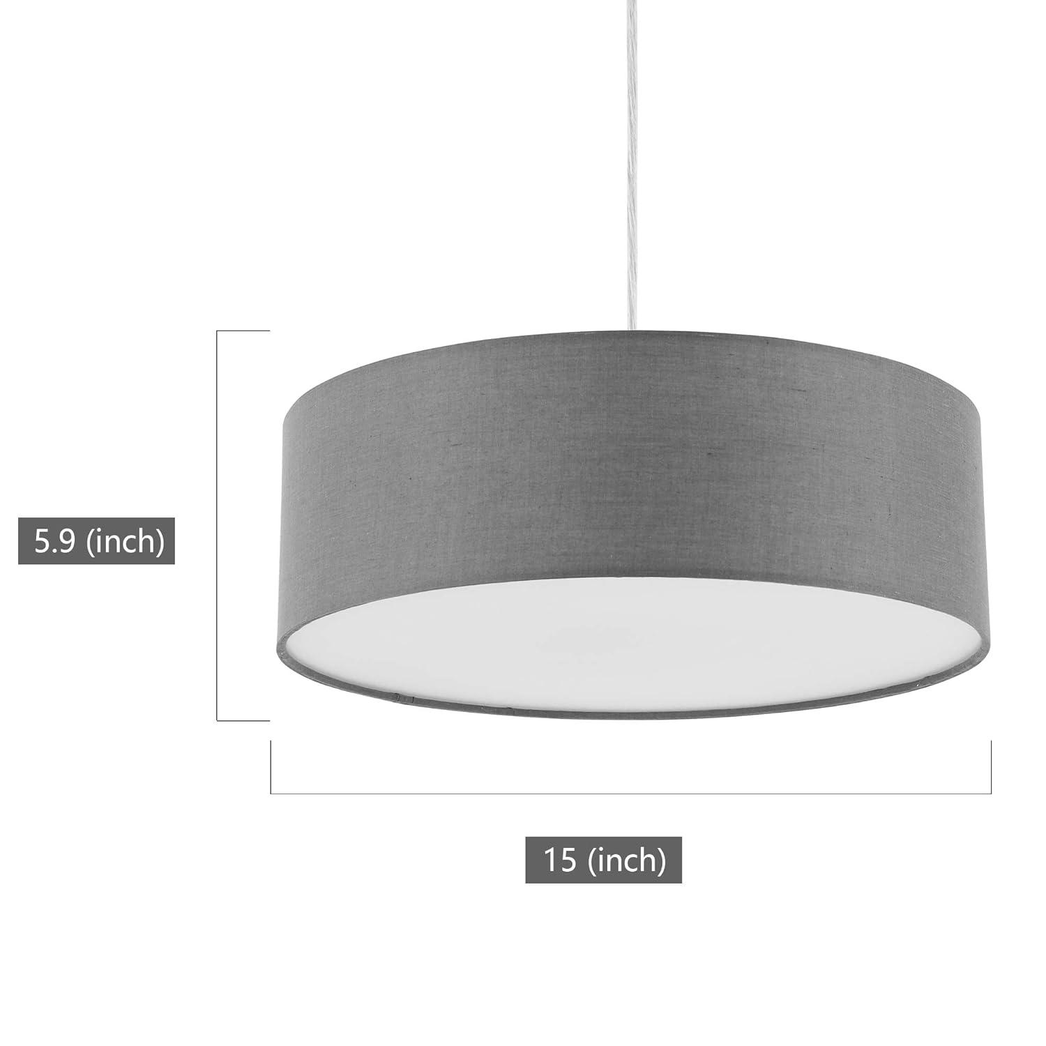 Modern Grey Fabric Drum Pendant Light with Frosted Acrylic Diffuser