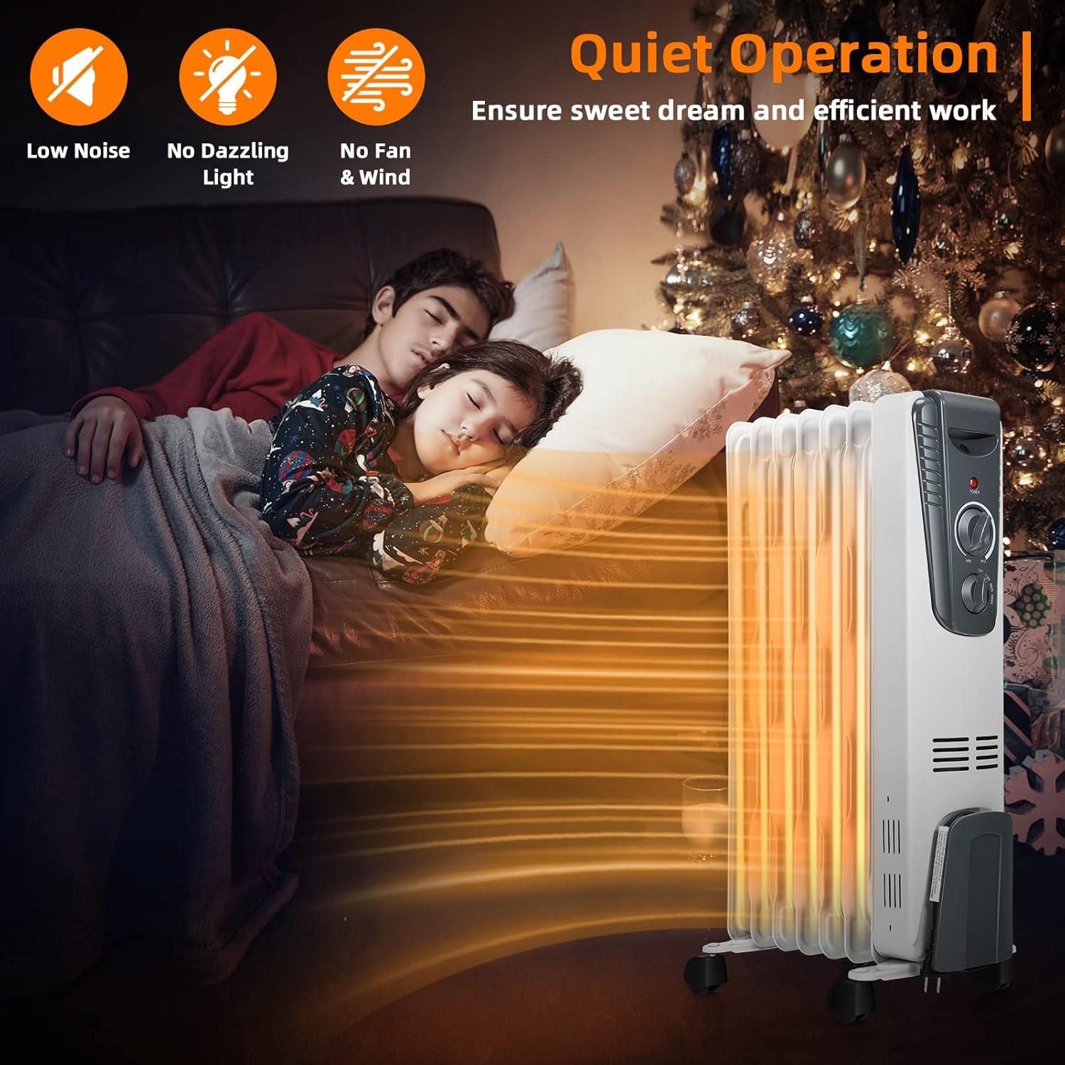 Canddidliike 1500W Electric Space Heater with Adjustable Thermostat, Overheat & Tip-Over Protection, Electric Oil Heater for Home, Bedroom, Indoor use