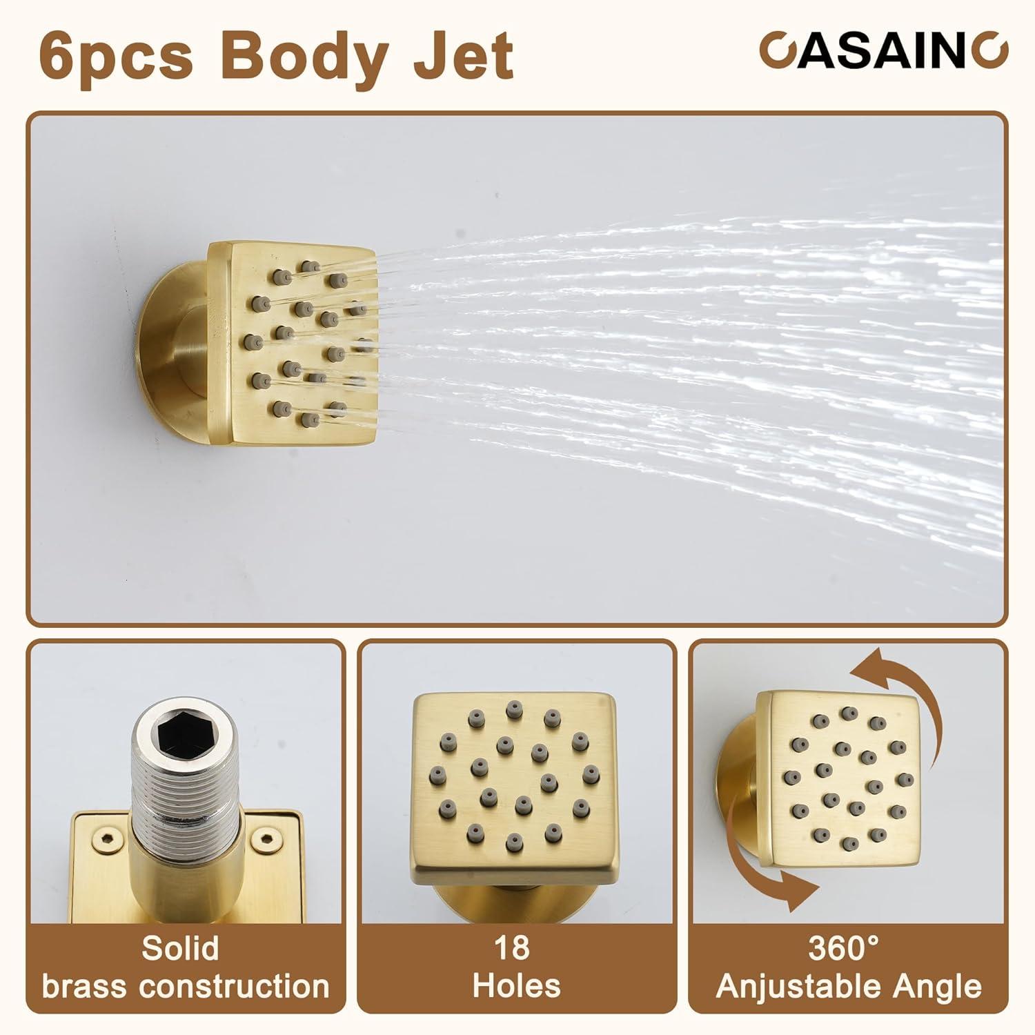 3 Functions 12 Inch Wall Mount Thermostatic Shower System with 6 Body Jets