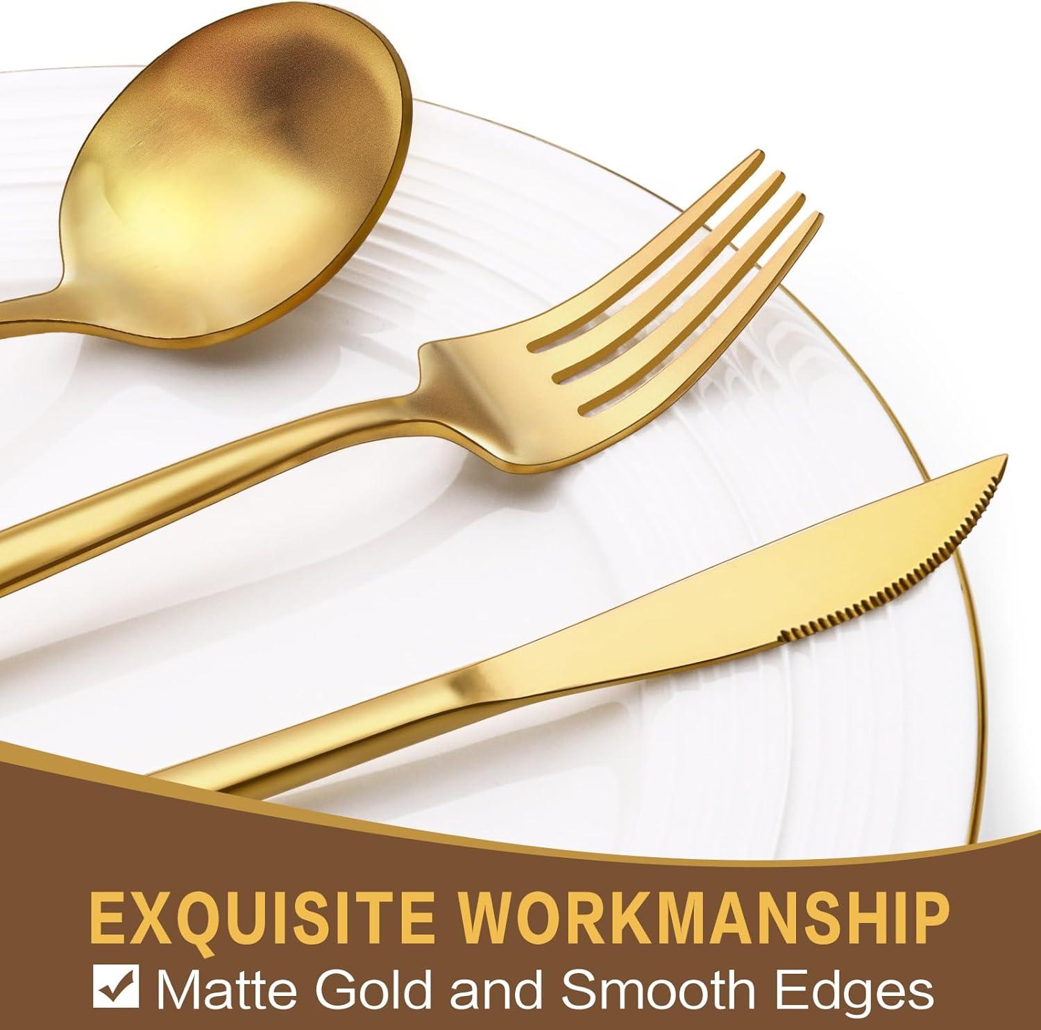Everly Quinn 30-Piece Gold Silverware Set, Flatware Set For 6, Food-Grade Stainless Steel Cutlery Set, Includes Spoons Forks Knives, Kitchen Cutlery For Home Office Restaurant Hotel