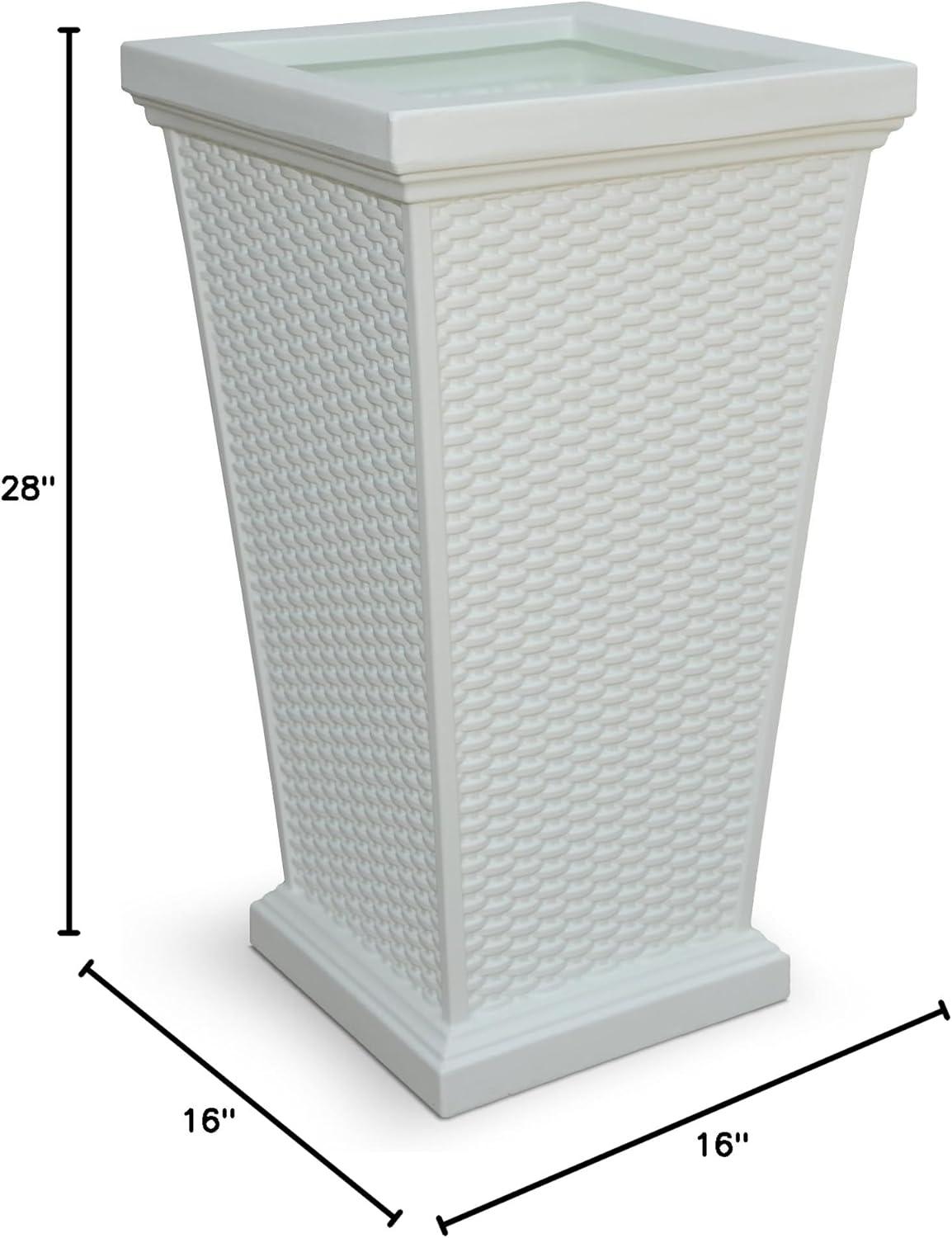 Wellington White Tall Polyethylene Wicker Planter