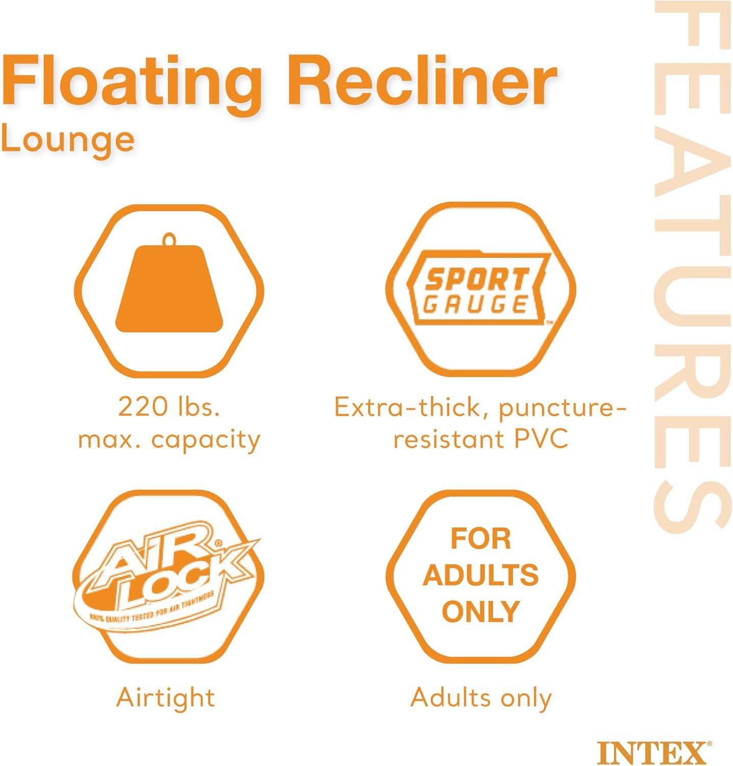 Intex Inflatable Floating Pool Recliner Chair with Cup Holders Large Outdoor