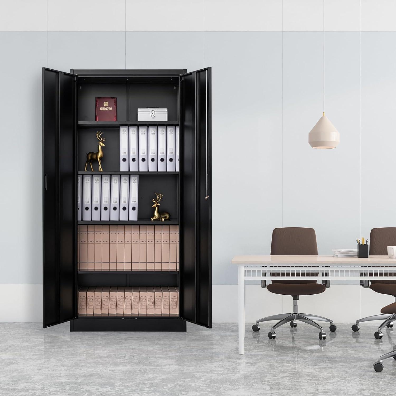 Black Steel Lockable Office Cabinet with Adjustable Shelving