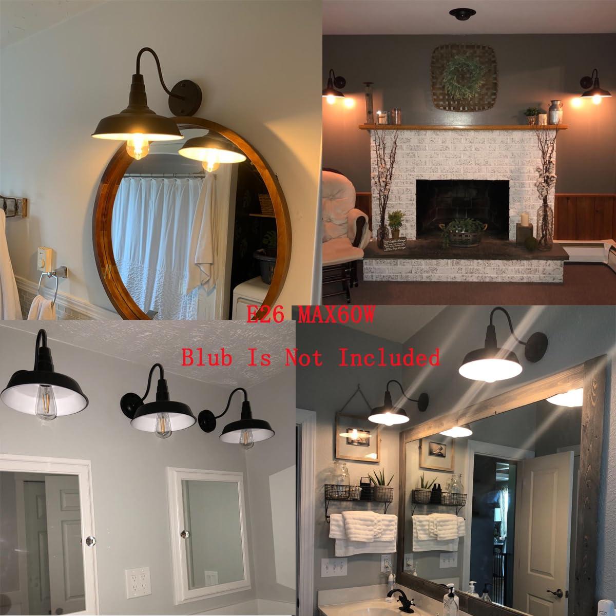 BRIGHTESS #80 Retro Black Wall Sconce Lighting Gooseneck Barn Flat Lights Industrial Vintage Farmhouse Wall Lamp Outside Led Light Fixtures E26 Bathroom Kitchen Bedroom Hardwired