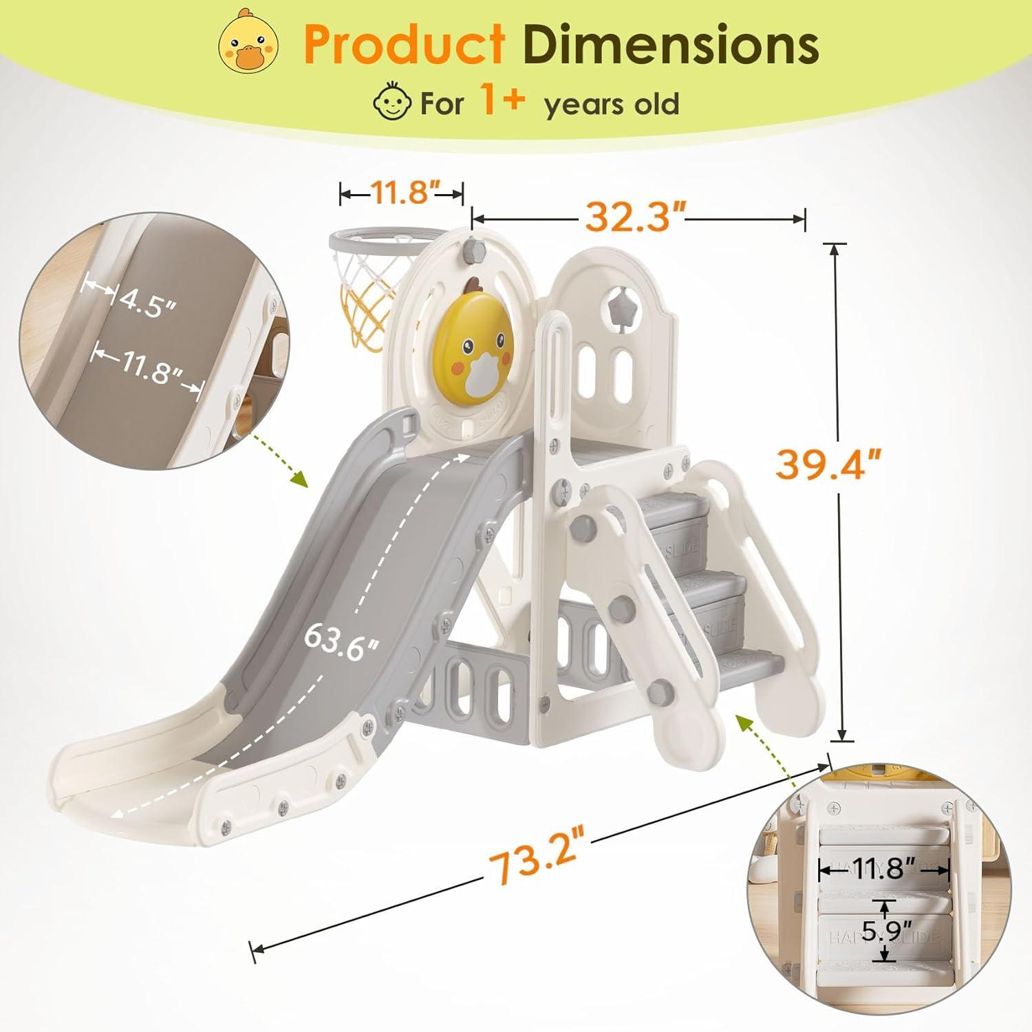 5 in 1 Toddler slide, Kids Slide with Climber Outdoor Indoor Slide Cute Duck Theme Playset
