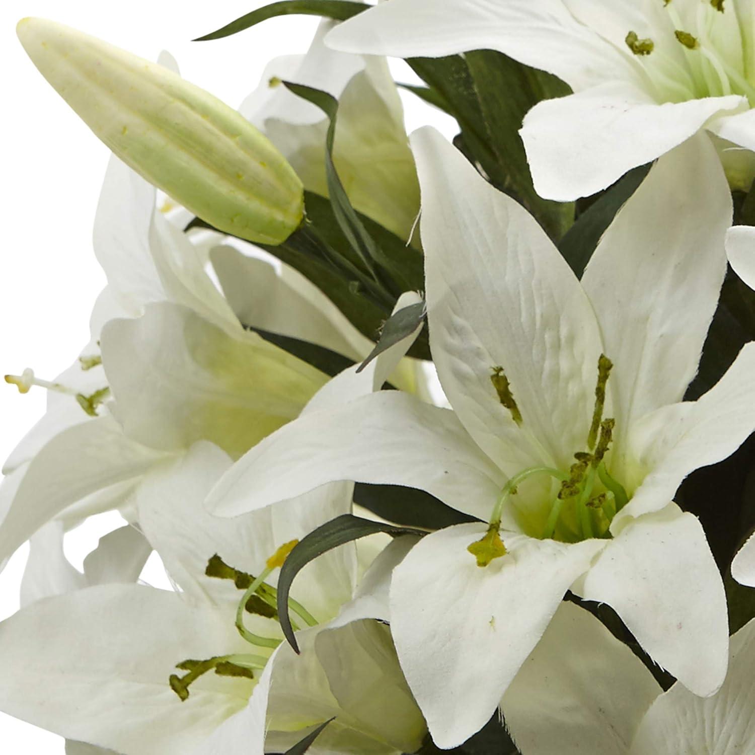 Nearly Natural Large Lily Arrangement with Vase