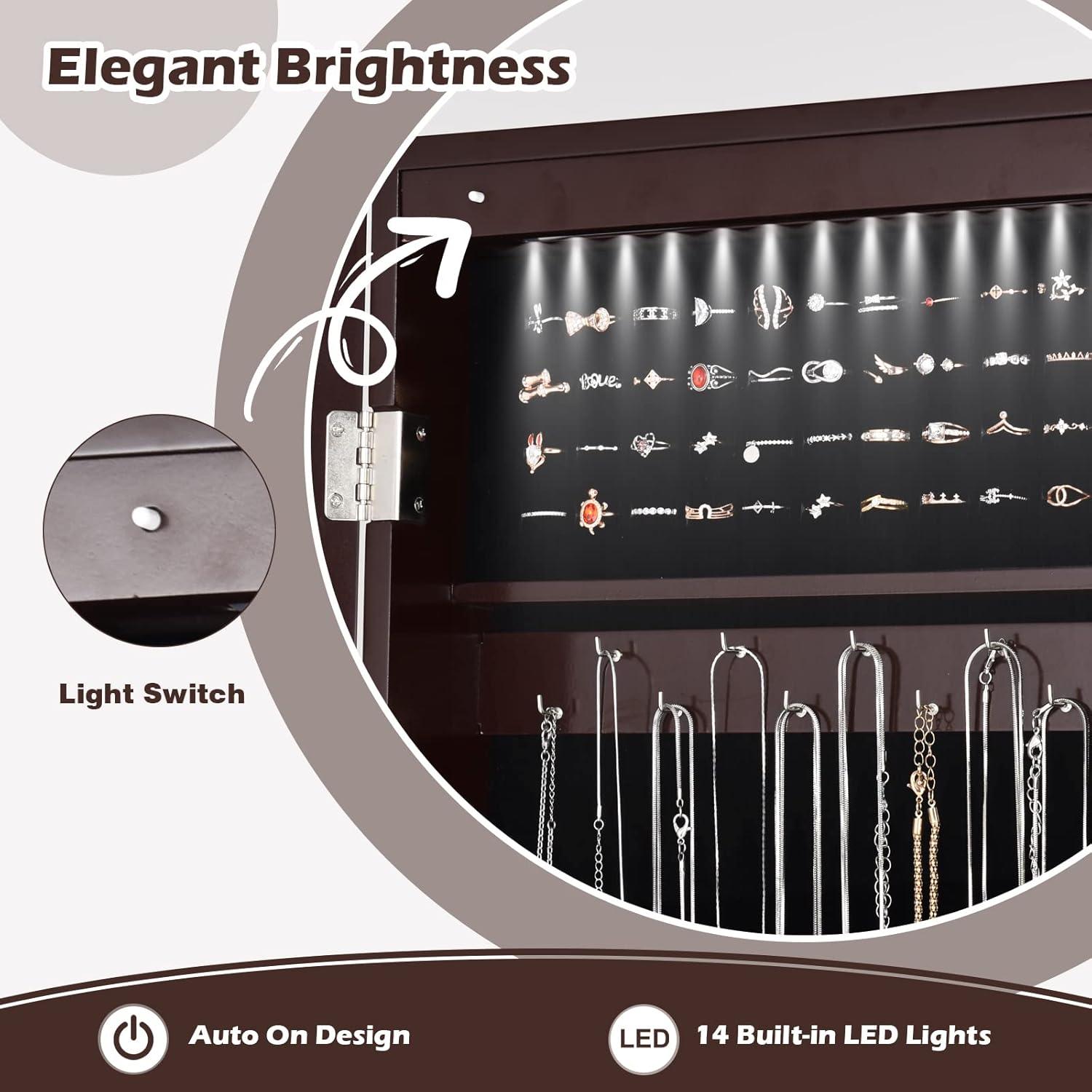 Costway Jewelry Mirrored Cabinet Armoire Organizer Storage Box with Stand Christmas Gift Coffee