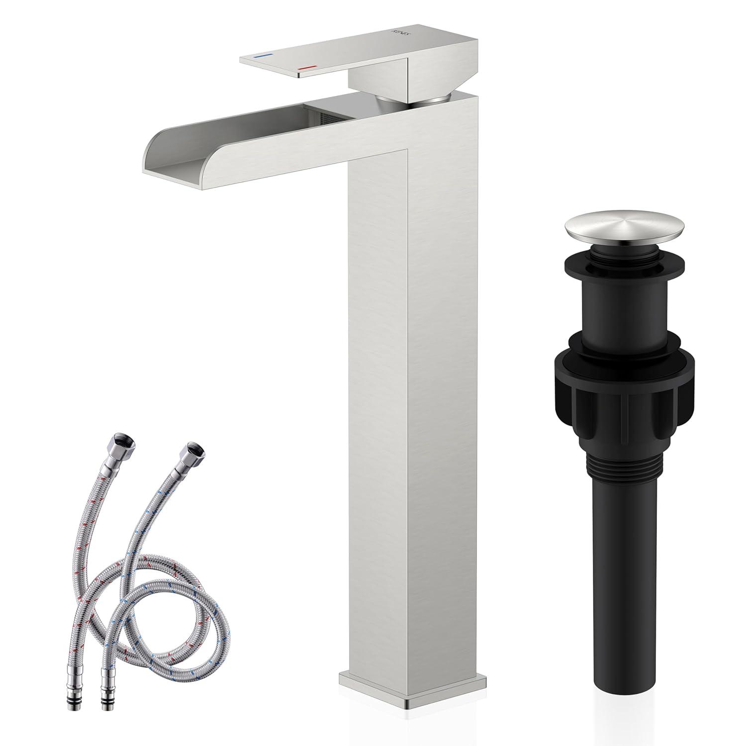 Matte Black Stainless Steel Tall Waterfall Bathroom Faucet