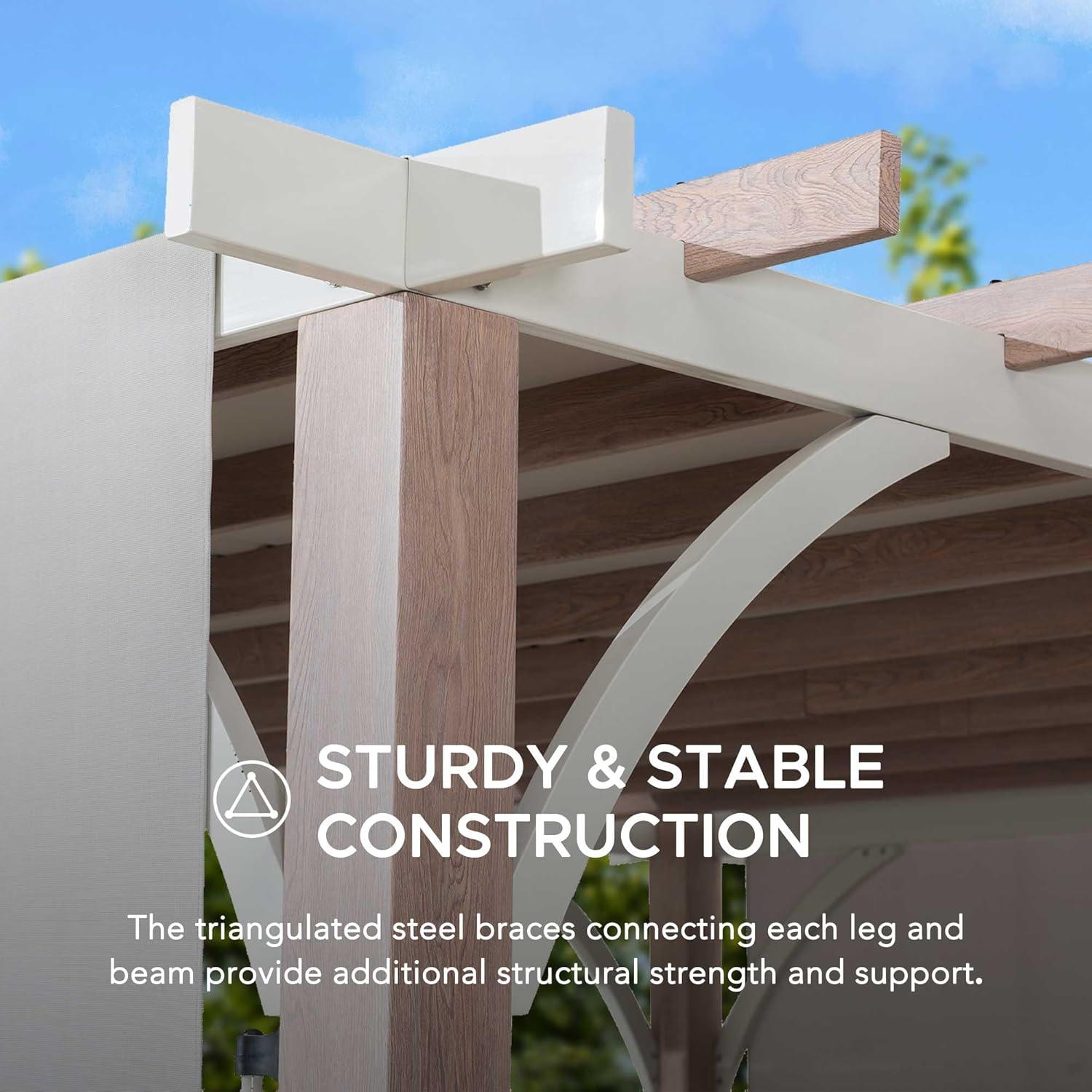 Sunjoy Cedar Pergola 10 x 11 ft. Wooden Hot Tub Pergola with Adjustable Canopy and Privacy Screen