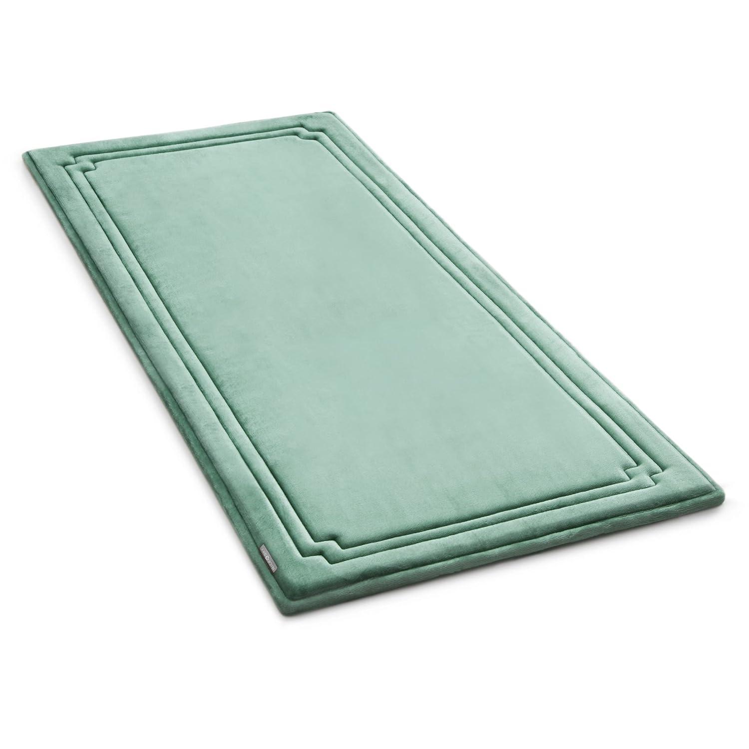 24"x58" MICRODRY SoftLux Racetrack Twist Memory Foam Bath Mat with Skid Resistant Base Aqua: Machine Washable, Plush Bathroom Runner