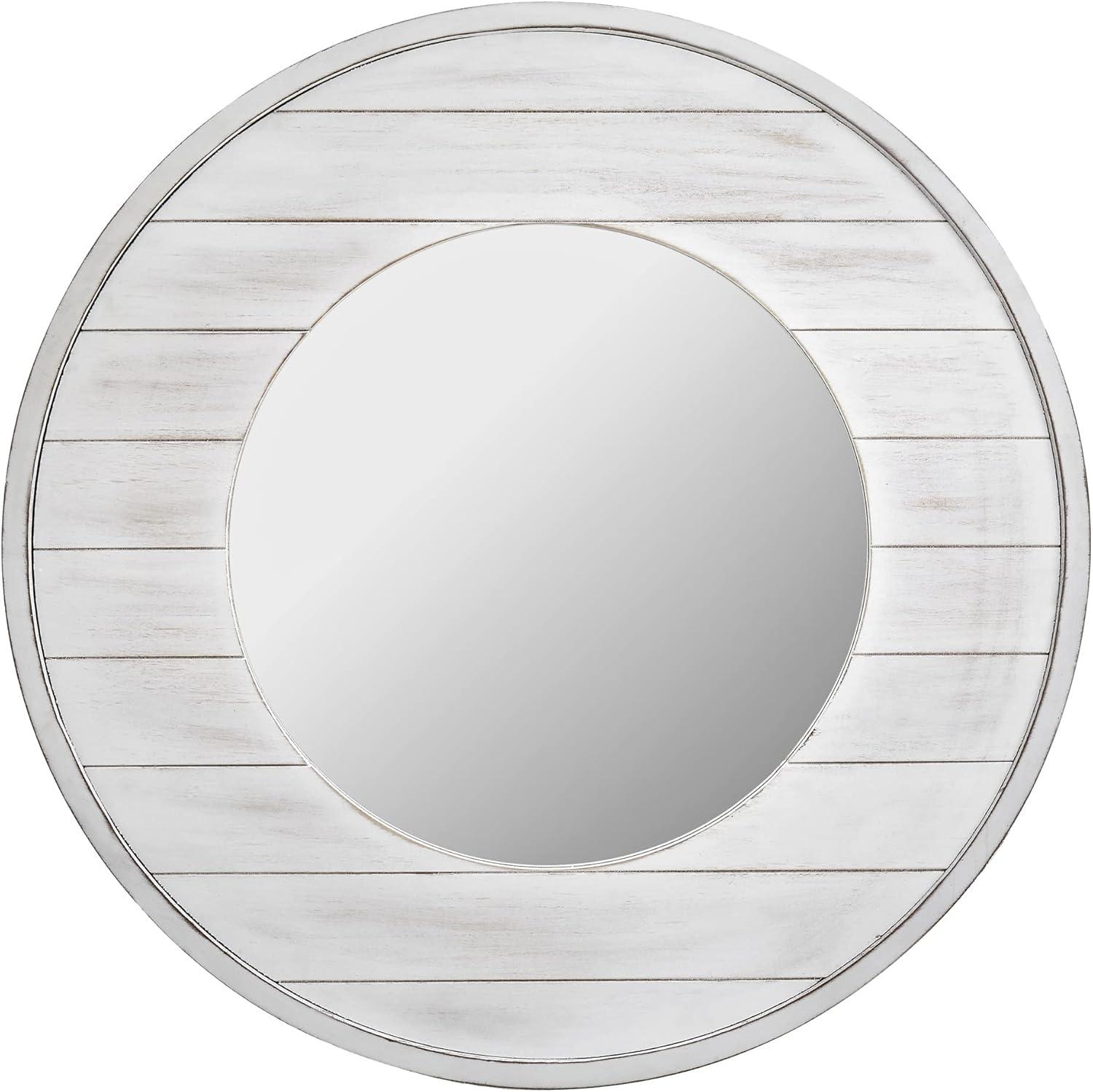 Ellison Round Whitewashed Wood Shiplap Wall Mirror